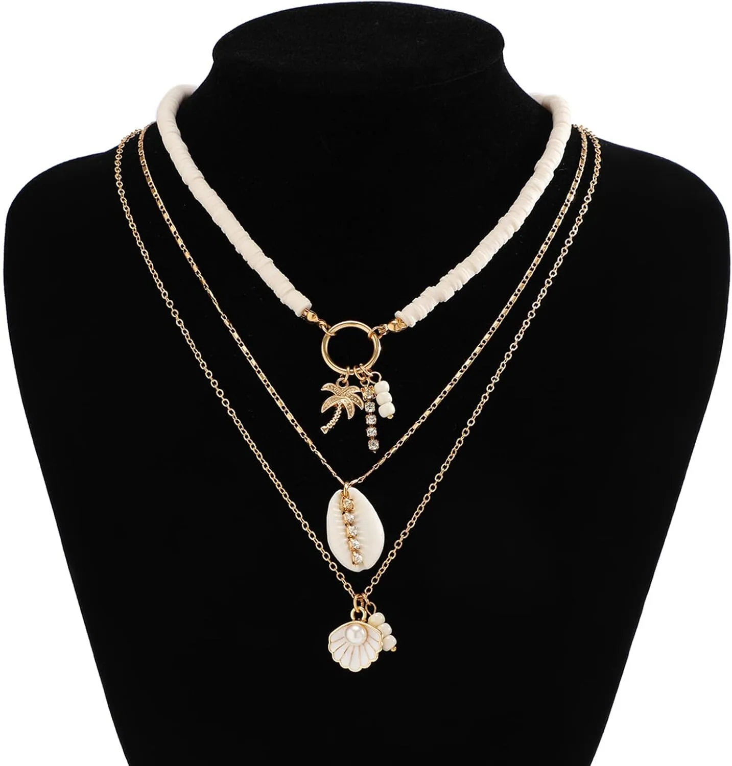 Dcfywl731 Seashell Necklace for Women Gold Shell Necklaces Layered Starfish Charm Necklace Beach Jewelry for Women Summer Outfits Accessories Gifts