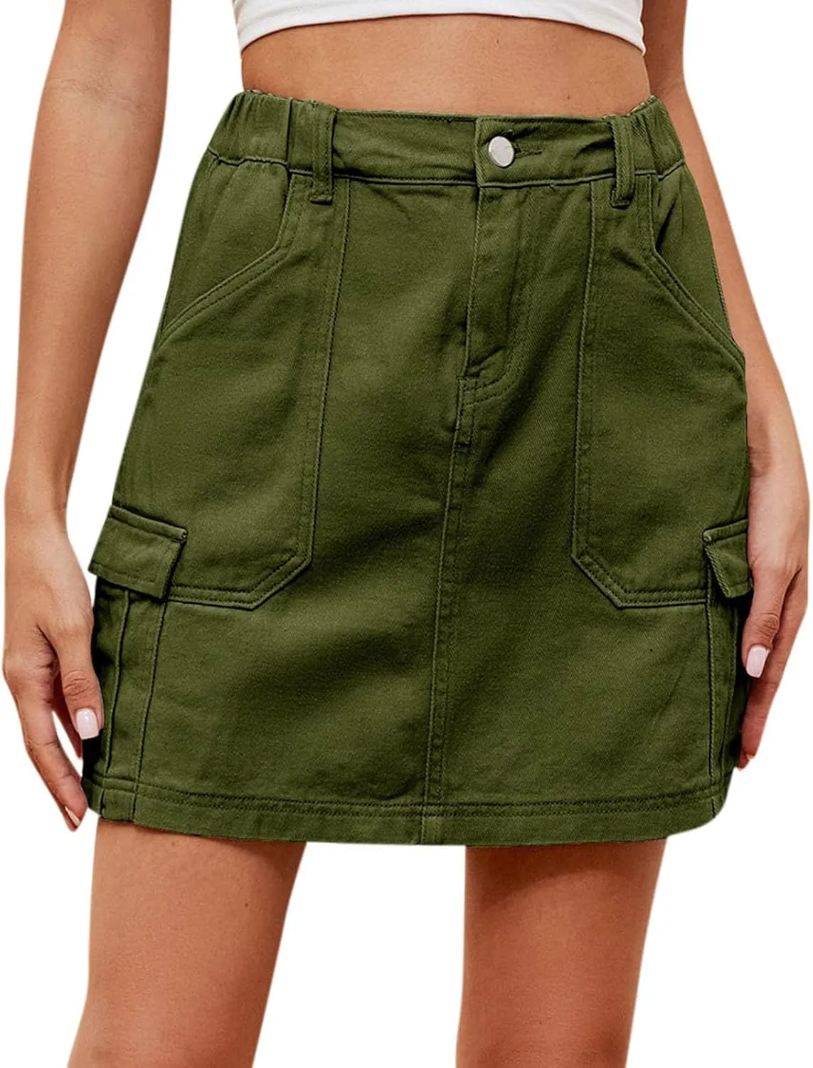 Denim Skirt for Womens Trendy Casual Elastic High Waisted Short Mini Skirt for Teen Girls Y2K Cute Baggy Jean Skirt