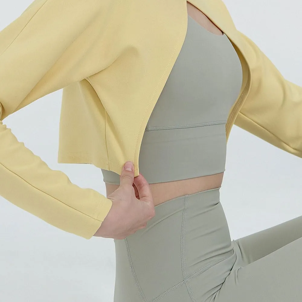 Deviwear Pilates Unbalanced Bolero Active Long Sleeve Coverup Tshirt Yoga Gymwear ecofriendly Fabric Cropped Top DEVI-T0088