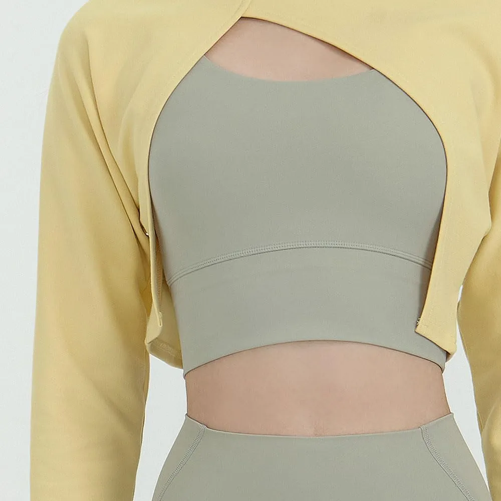 Deviwear Pilates Unbalanced Bolero Active Long Sleeve Coverup Tshirt Yoga Gymwear ecofriendly Fabric Cropped Top DEVI-T0088