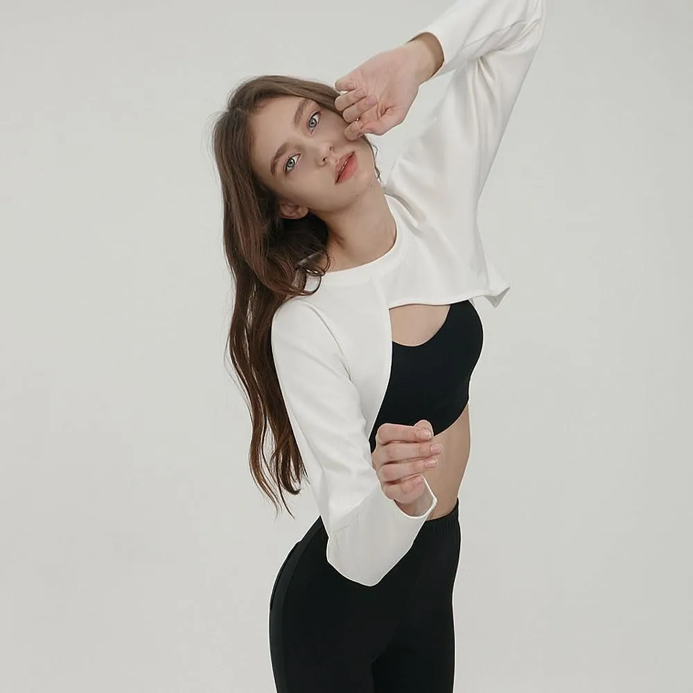 Deviwear Pilates Unbalanced Bolero Active Long Sleeve Coverup Tshirt Yoga Gymwear ecofriendly Fabric Cropped Top DEVI-T0088