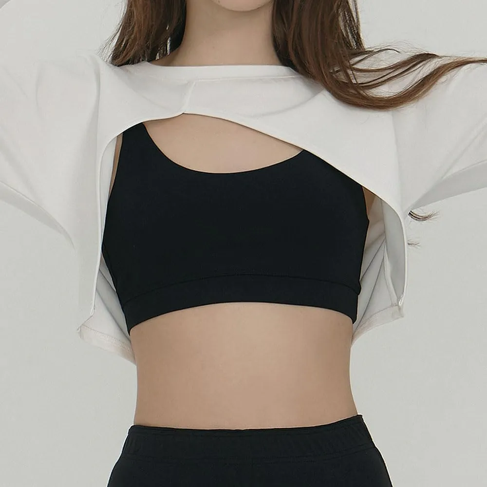 Deviwear Pilates Unbalanced Bolero Active Long Sleeve Coverup Tshirt Yoga Gymwear ecofriendly Fabric Cropped Top DEVI-T0088