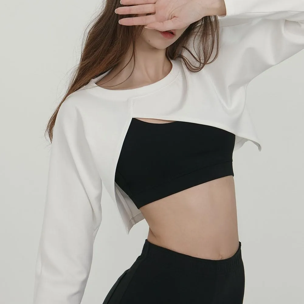 Deviwear Pilates Unbalanced Bolero Active Long Sleeve Coverup Tshirt Yoga Gymwear ecofriendly Fabric Cropped Top DEVI-T0088