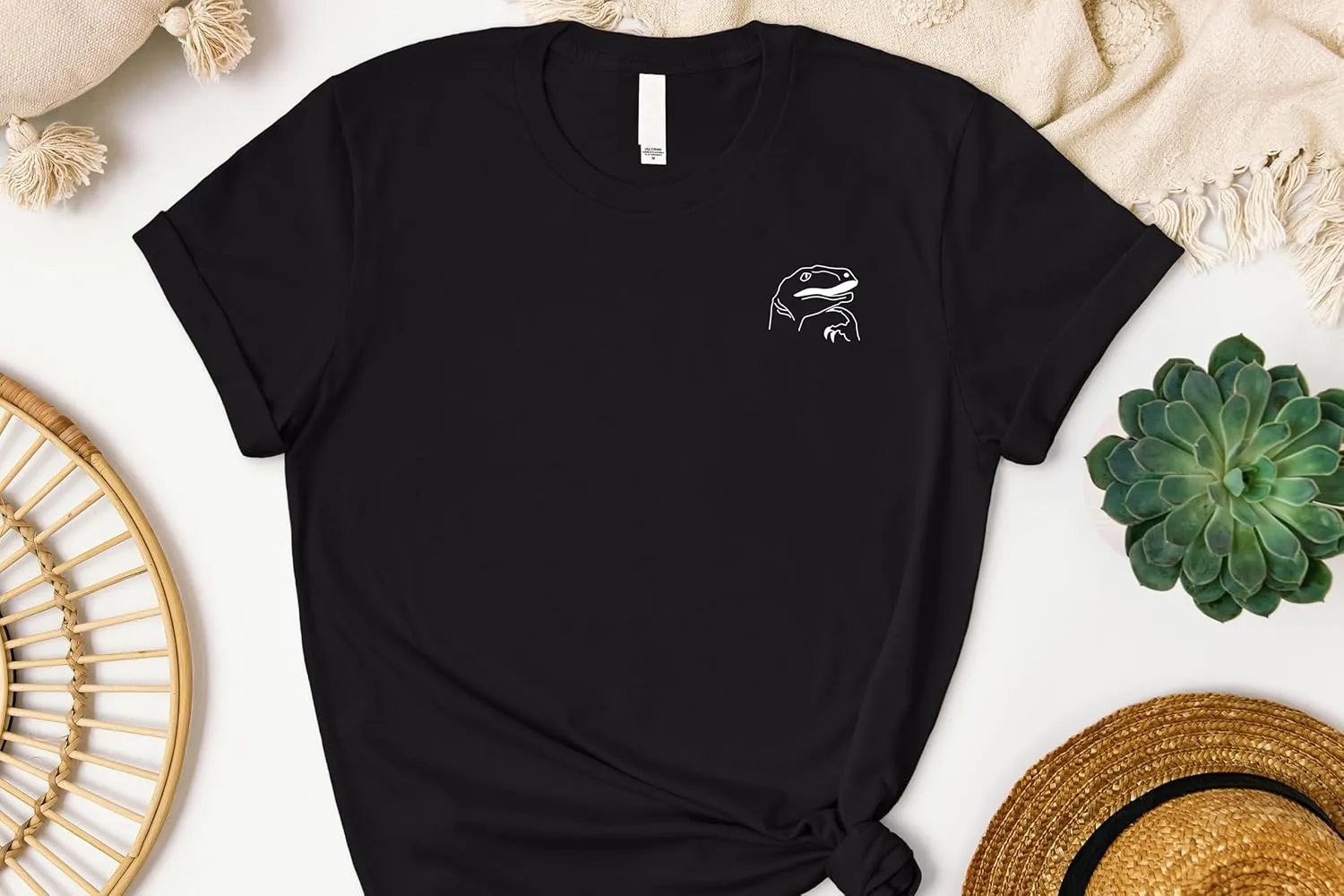 Dinosaur Meme Graphic T-Shirt, Unisex Short Sleeve, Black