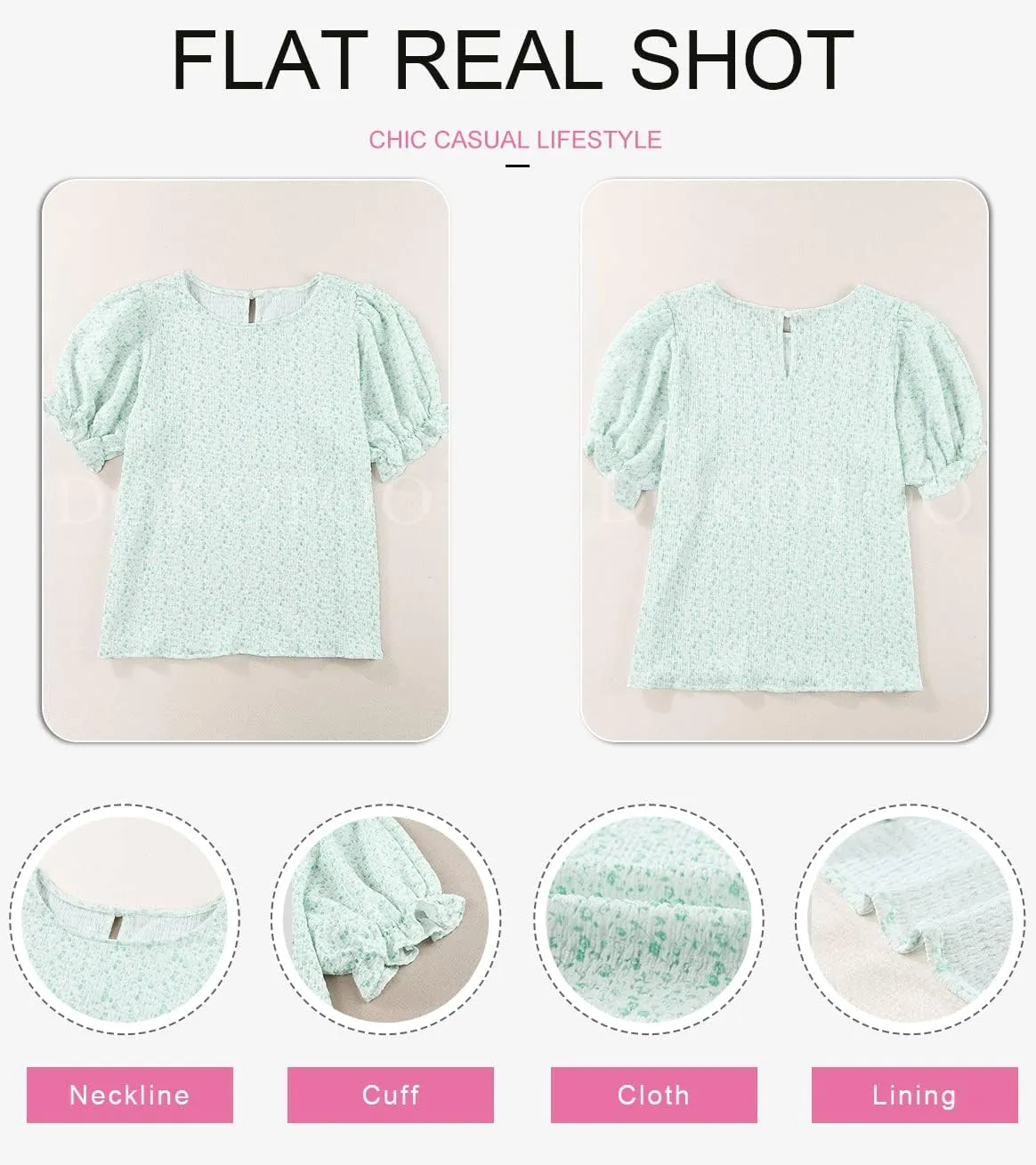 Dokotoo Floral Print Blouses for Women Crewneck Smocked Puff Sleeve Shirts Casual Babydoll Tops