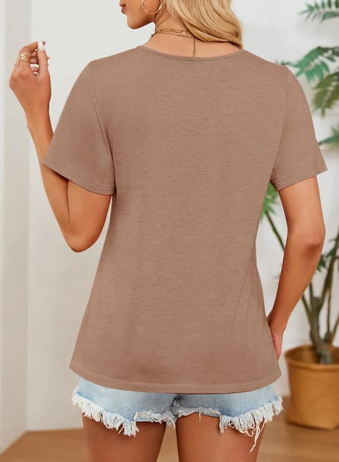 Dokotoo Women's Short Sleeve Tops Casual Summer Lightweight Crewneck Solid Color Basic Loose T Shirts Blouses