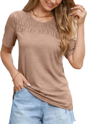 Dokotoo Women's Short Sleeve Tops Casual Summer Lightweight Crewneck Solid Color Basic Loose T Shirts Blouses