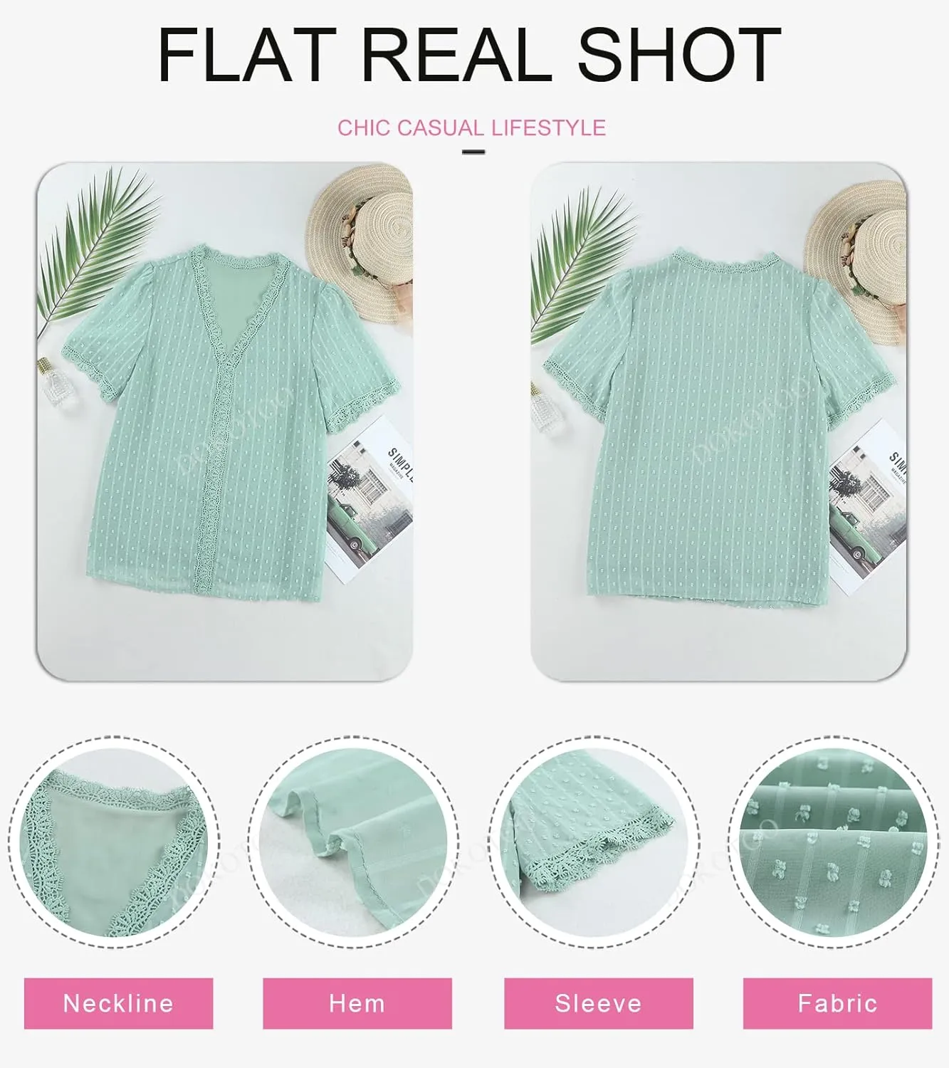 Dokotoo Women's V Neck Lace Crochet Tunic Tops Flowy Casual Blouses Shirts