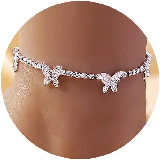DoreenBow Dainty Layered Anklet Butterfly Initial Heart Evil Eye Ankle Bracelets for Women 14K Gold Letter Anklet Figaro Simple Chain Anklet Gold Foot Anklet Summer Beach Beaded Jewelry for Women and Girls