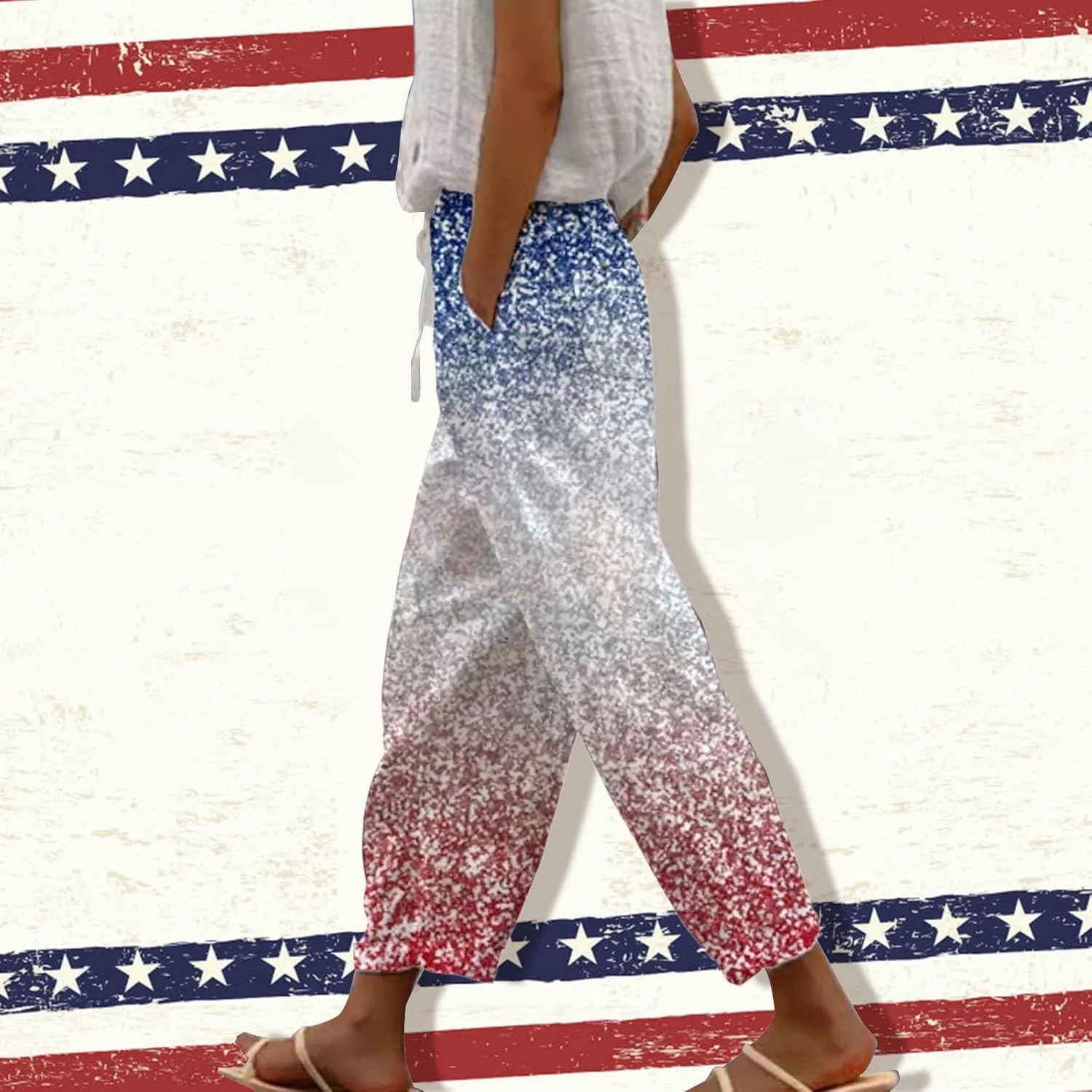 Drawstring Linen Pants Women 2025 Independence Day American Flag Print Family Print Pants Capri Pants 2025 Pants