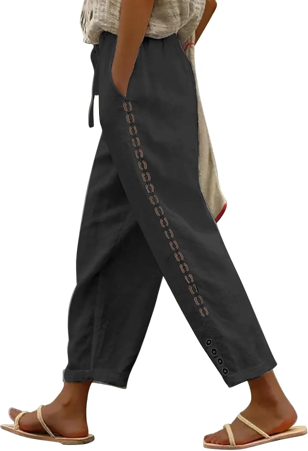 Drawstring Linen Pants Women 2025 Independence Day American Flag Print Family Print Pants Capri Pants 2025 Pants