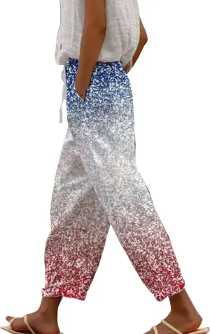 Drawstring Linen Pants Women 2025 Independence Day American Flag Print Family Print Pants Capri Pants 2025 Pants