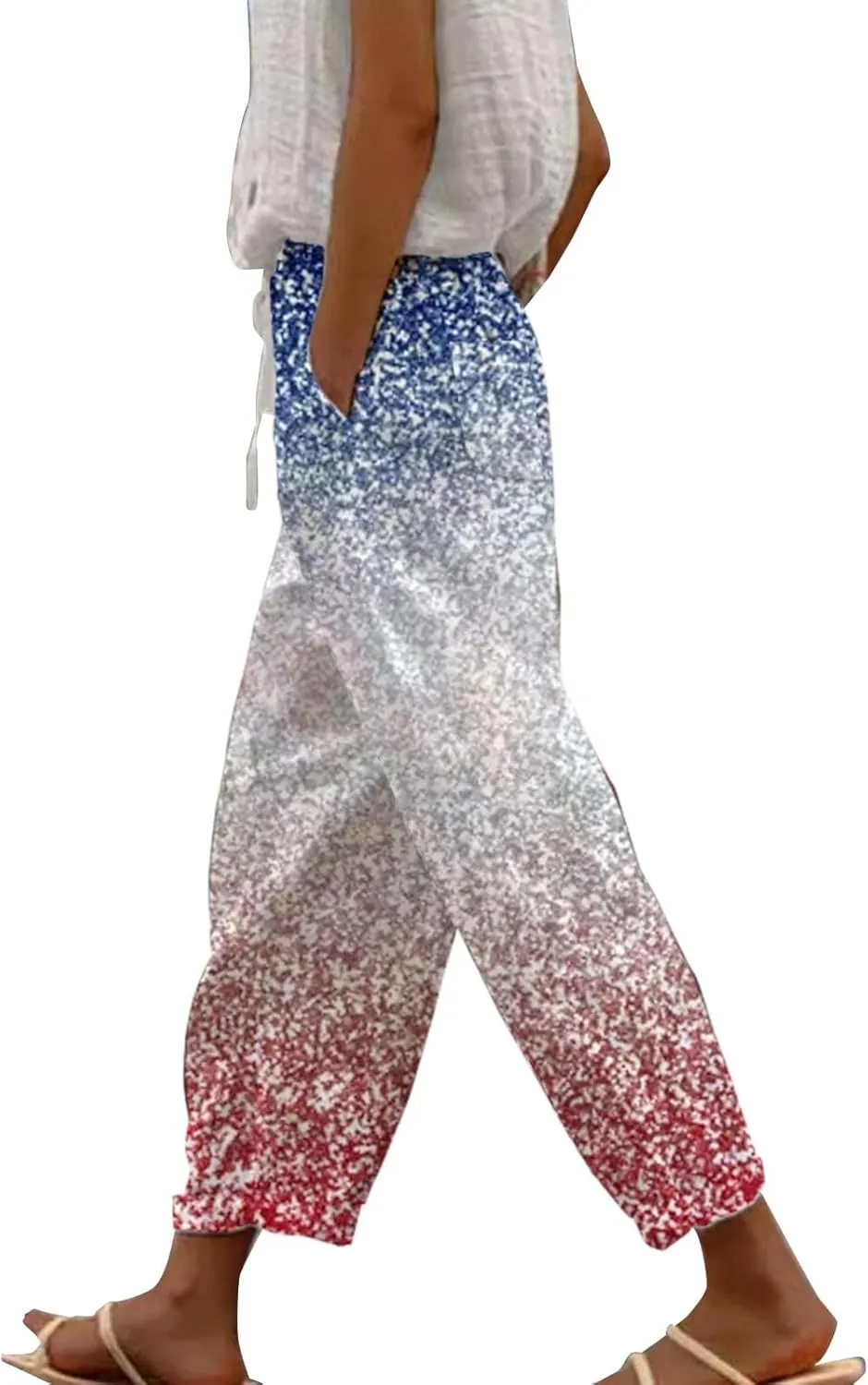 Drawstring Linen Pants Women 2025 Independence Day American Flag Print Family Print Pants Capri Pants 2025 Pants