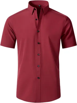 Dress Shirts for Men,Men's Summer Short Sleeve Button Down Business Work Blouses Regular Fit Wrinkle-Resistant Shirt Red