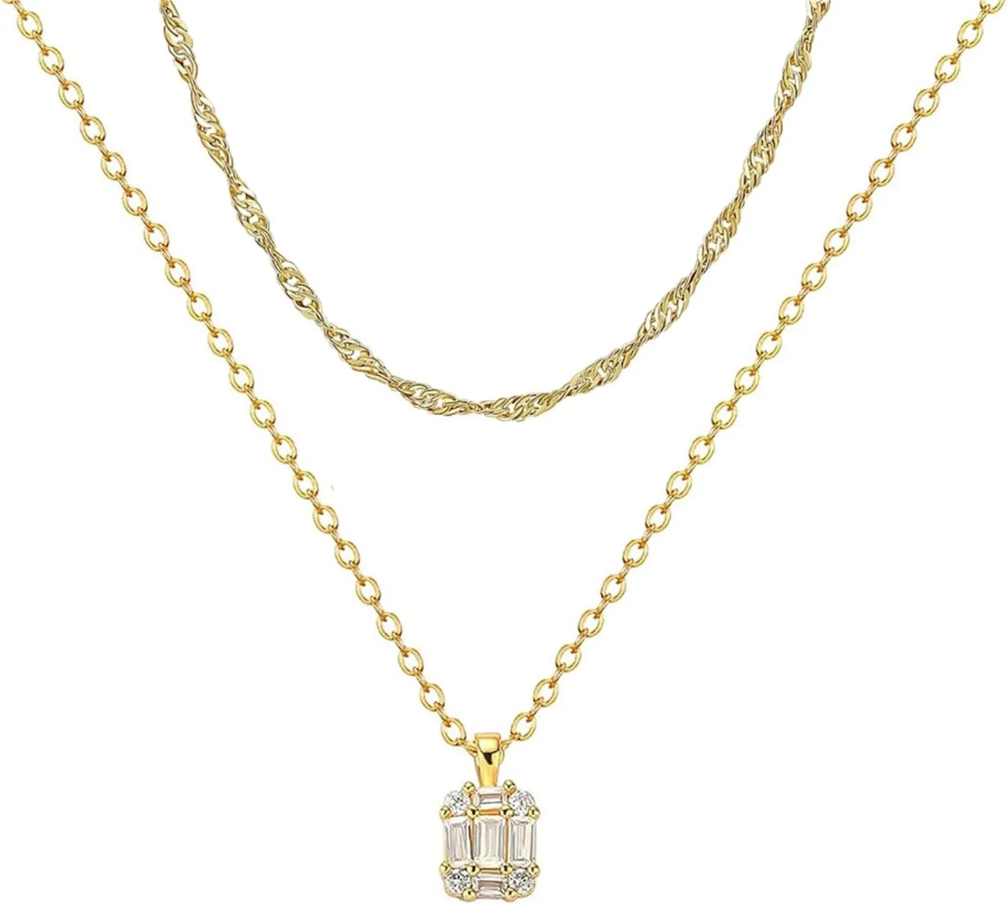 Elegant Diamond Necklace for Women 18k Gold Plated Layered Pendant Jewelry with CZ Stones Dainty Everyday Necklace Sophisticated Gift for Her Timeless Appeal Elevated Chain Design