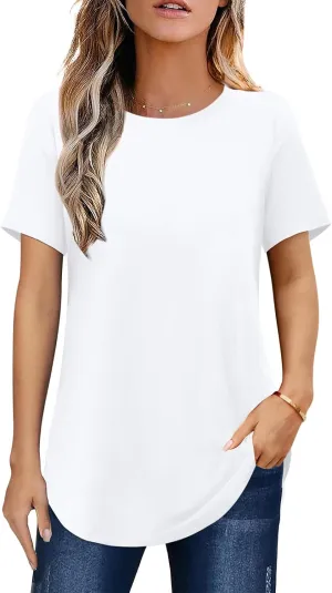 Elesomo Womens Shirts Casual Crew Neck Short/Long Sleeve Tunic Tops Tees
