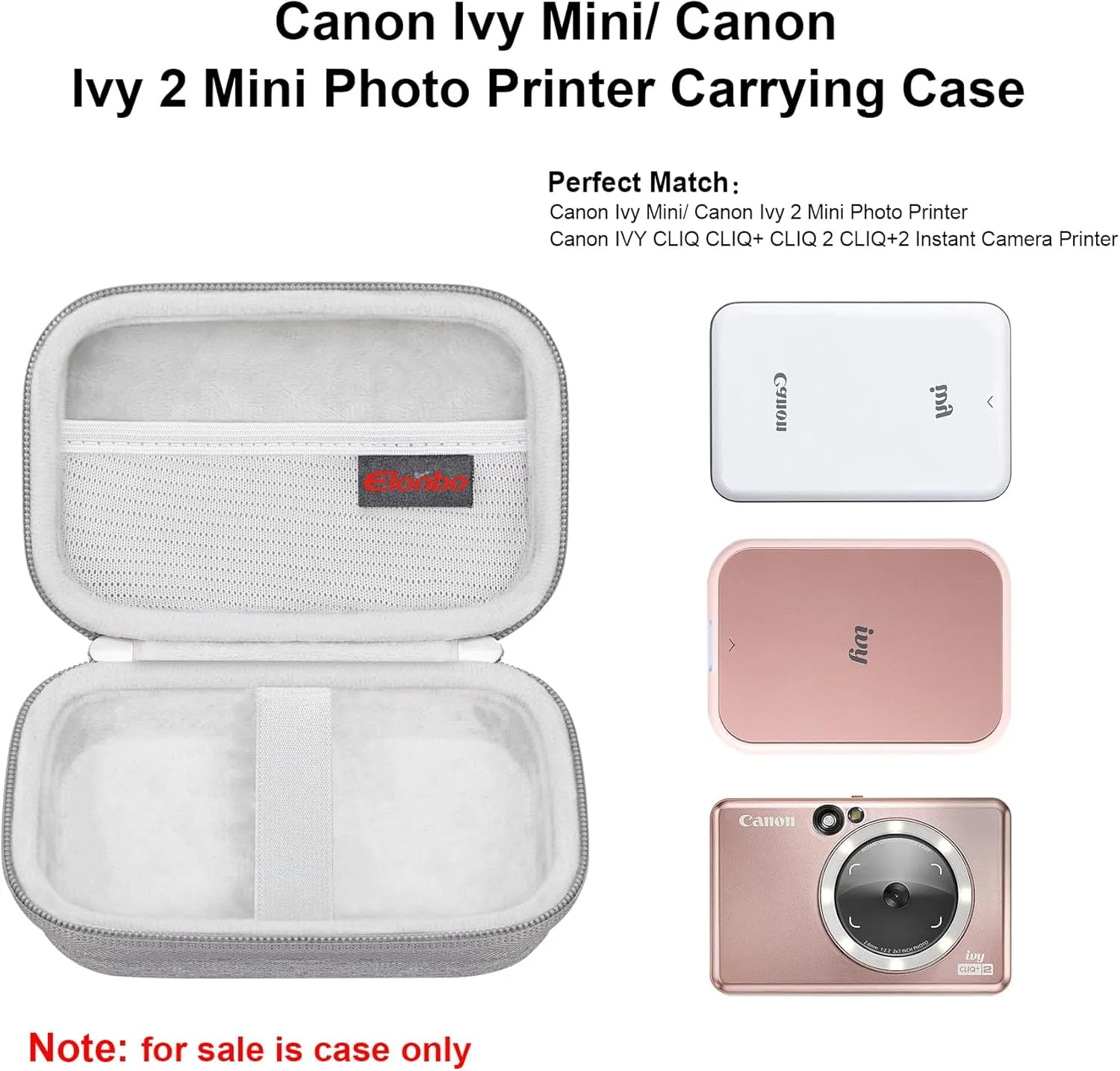 Elonbo Carrying Case for Canon Ivy 2 Mini/Canon Ivy Mini Photo Printer, Portable Bluetooth Instant Camera Printer Storage Holder Trave Bag, Mesh Bag fits Photo Paper Cable, Grey