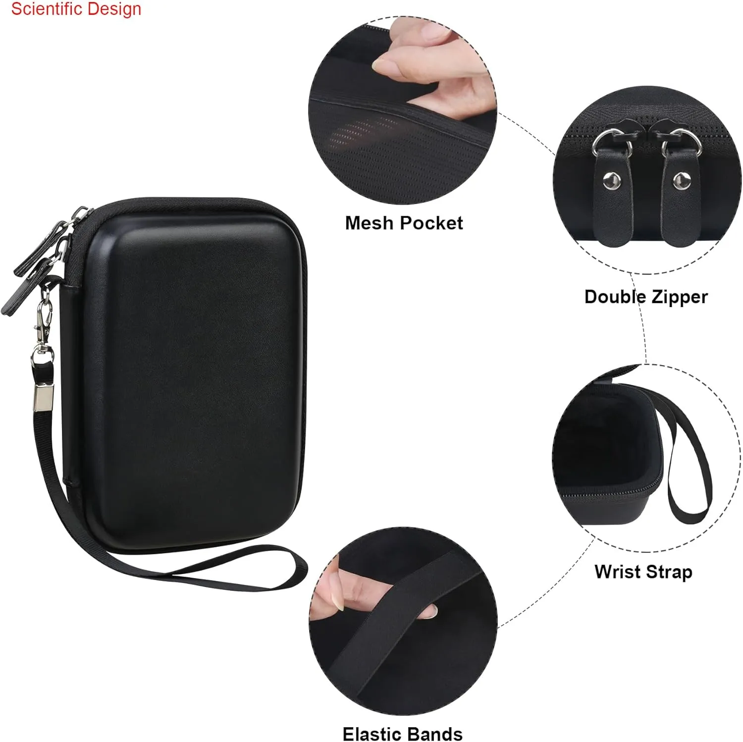 Elonbo Carrying Case for cudinham Thermal Mini Printer, Portable Inkless Sticker Maker Travel Bag, Wireless Bluetooth Label Printer Storage Holder, Mesh Pocket Fits printer paper Cable, Black