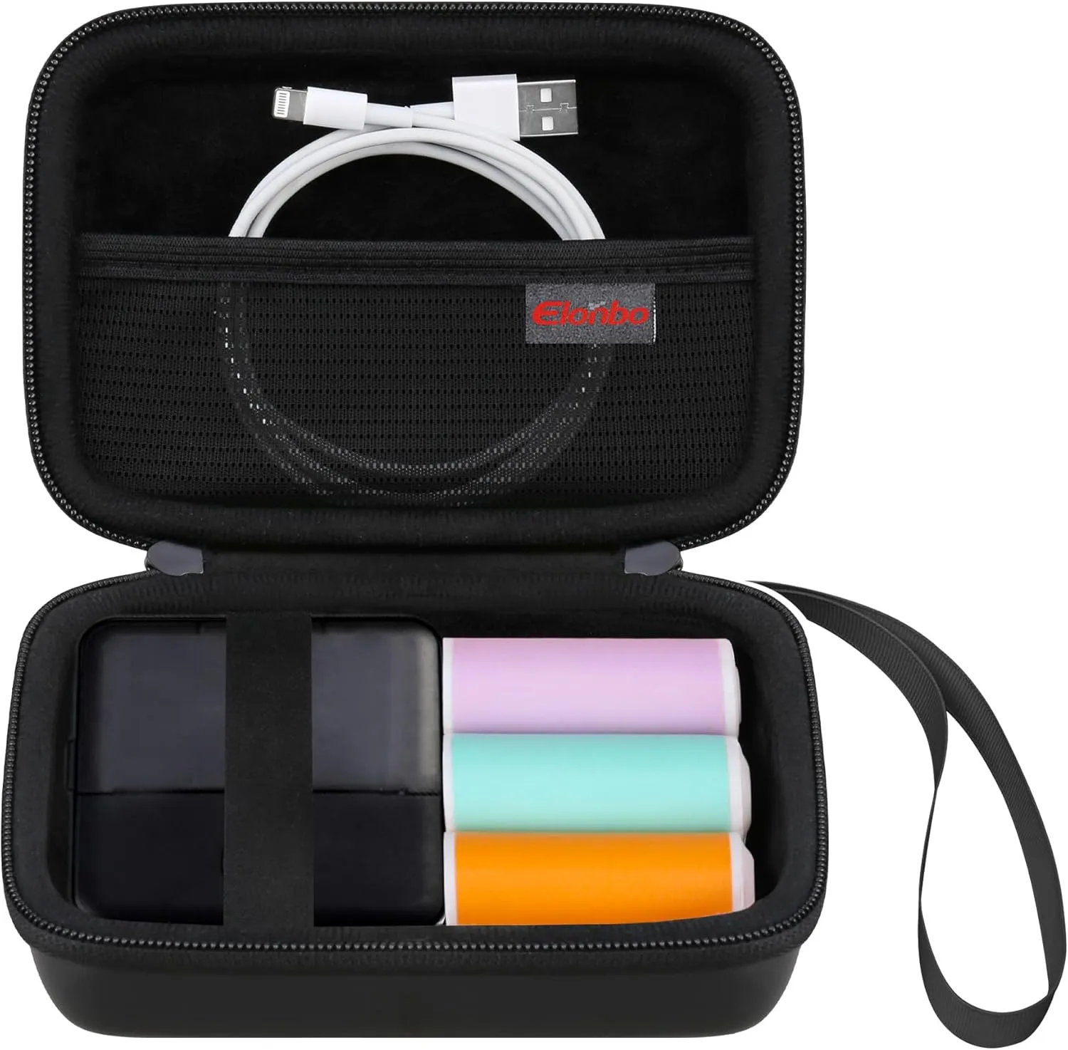 Elonbo Carrying Case for cudinham Thermal Mini Printer, Portable Inkless Sticker Maker Travel Bag, Wireless Bluetooth Label Printer Storage Holder, Mesh Pocket Fits printer paper Cable, Black