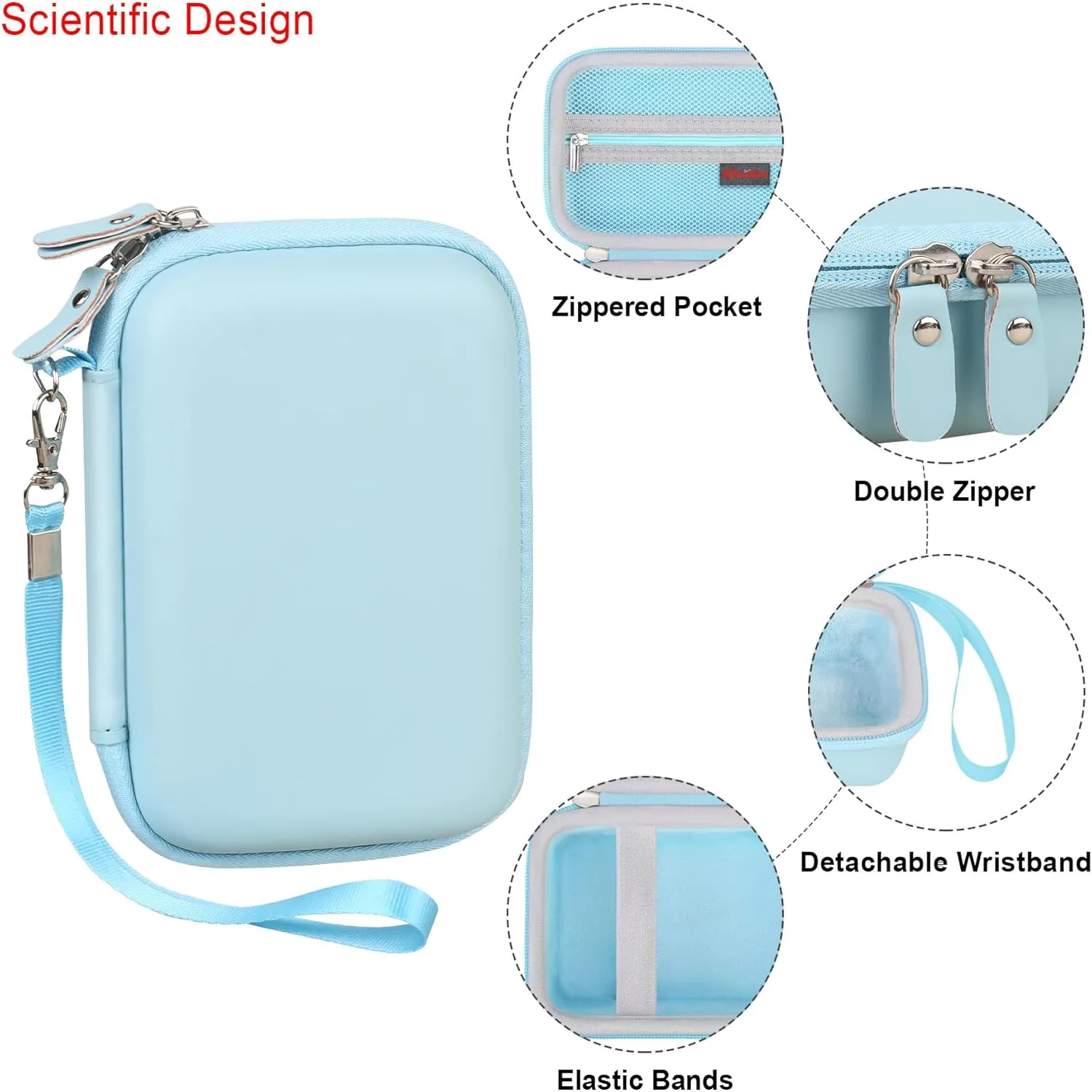 Elonbo Carrying Case for cudinham Thermal Mini Printer, Portable Inkless Sticker Maker Travel Bag, Wireless Bluetooth Label Printer Storage Holder, Mesh Pocket Fits printer paper Cable, Blue