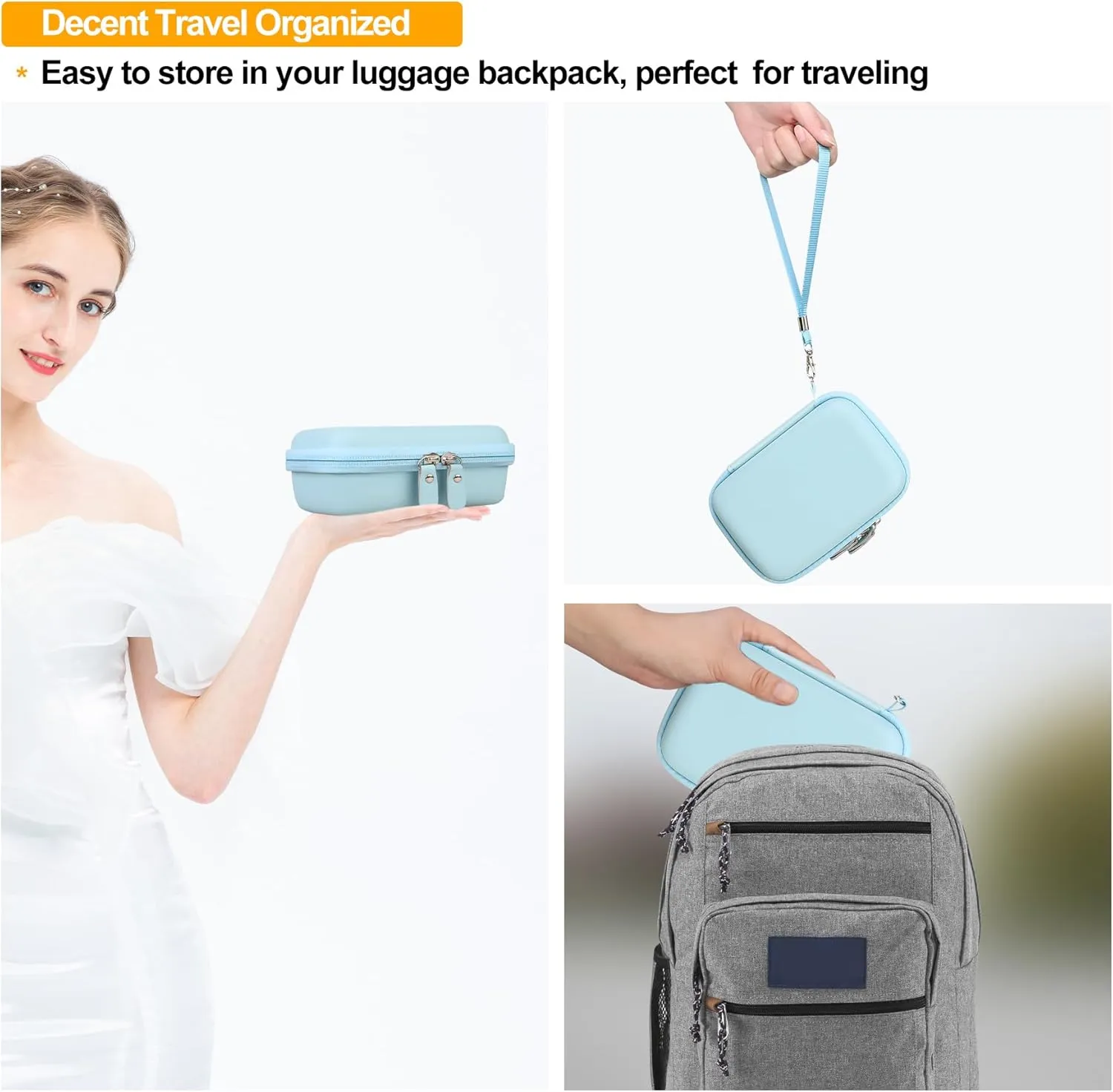 Elonbo Carrying Case for cudinham Thermal Mini Printer, Portable Inkless Sticker Maker Travel Bag, Wireless Bluetooth Label Printer Storage Holder, Mesh Pocket Fits printer paper Cable, Blue