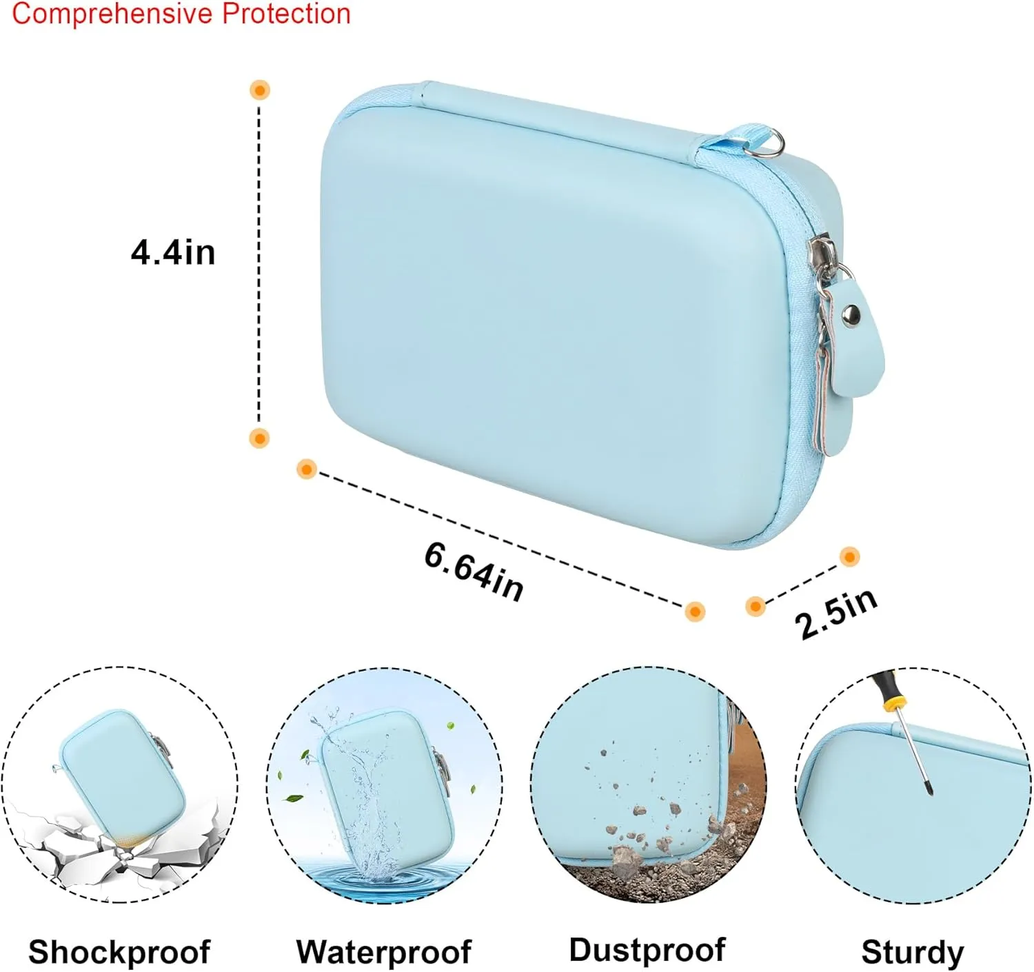 Elonbo Carrying Case for cudinham Thermal Mini Printer, Portable Inkless Sticker Maker Travel Bag, Wireless Bluetooth Label Printer Storage Holder, Mesh Pocket Fits printer paper Cable, Blue