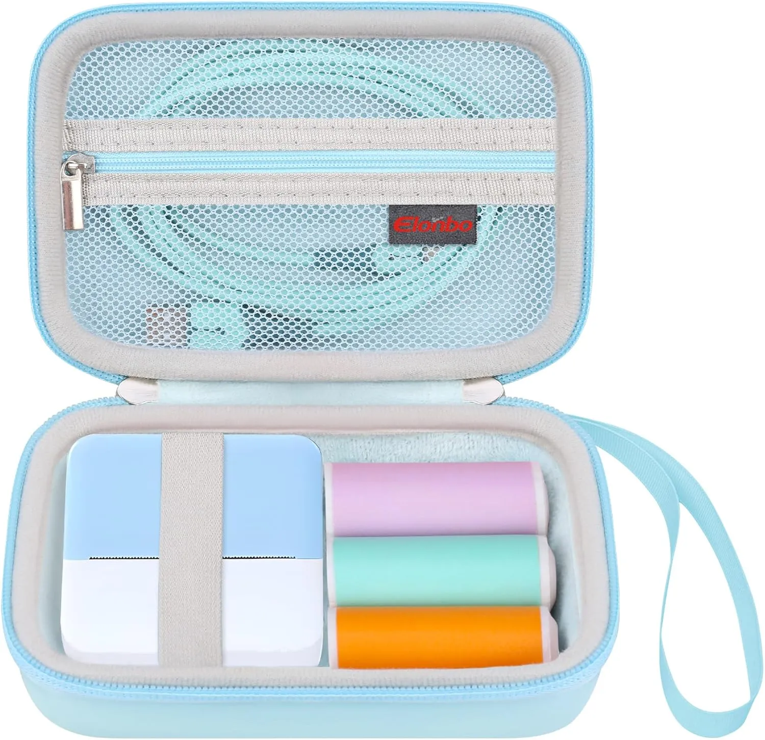 Elonbo Carrying Case for cudinham Thermal Mini Printer, Portable Inkless Sticker Maker Travel Bag, Wireless Bluetooth Label Printer Storage Holder, Mesh Pocket Fits printer paper Cable, Blue
