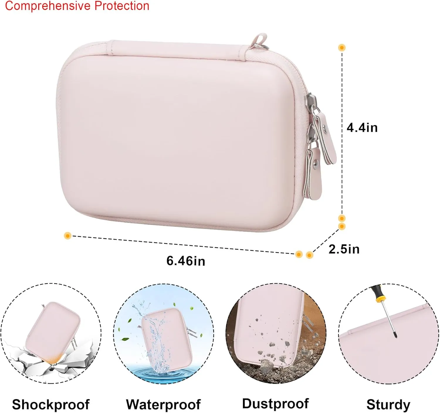 Elonbo Carrying Case for cudinham Thermal Mini Printer, Portable Inkless Sticker Maker Travel Bag, Wireless Bluetooth Label Printer Storage Holder, Mesh Pocket Fits printer paper, Cable, Pink