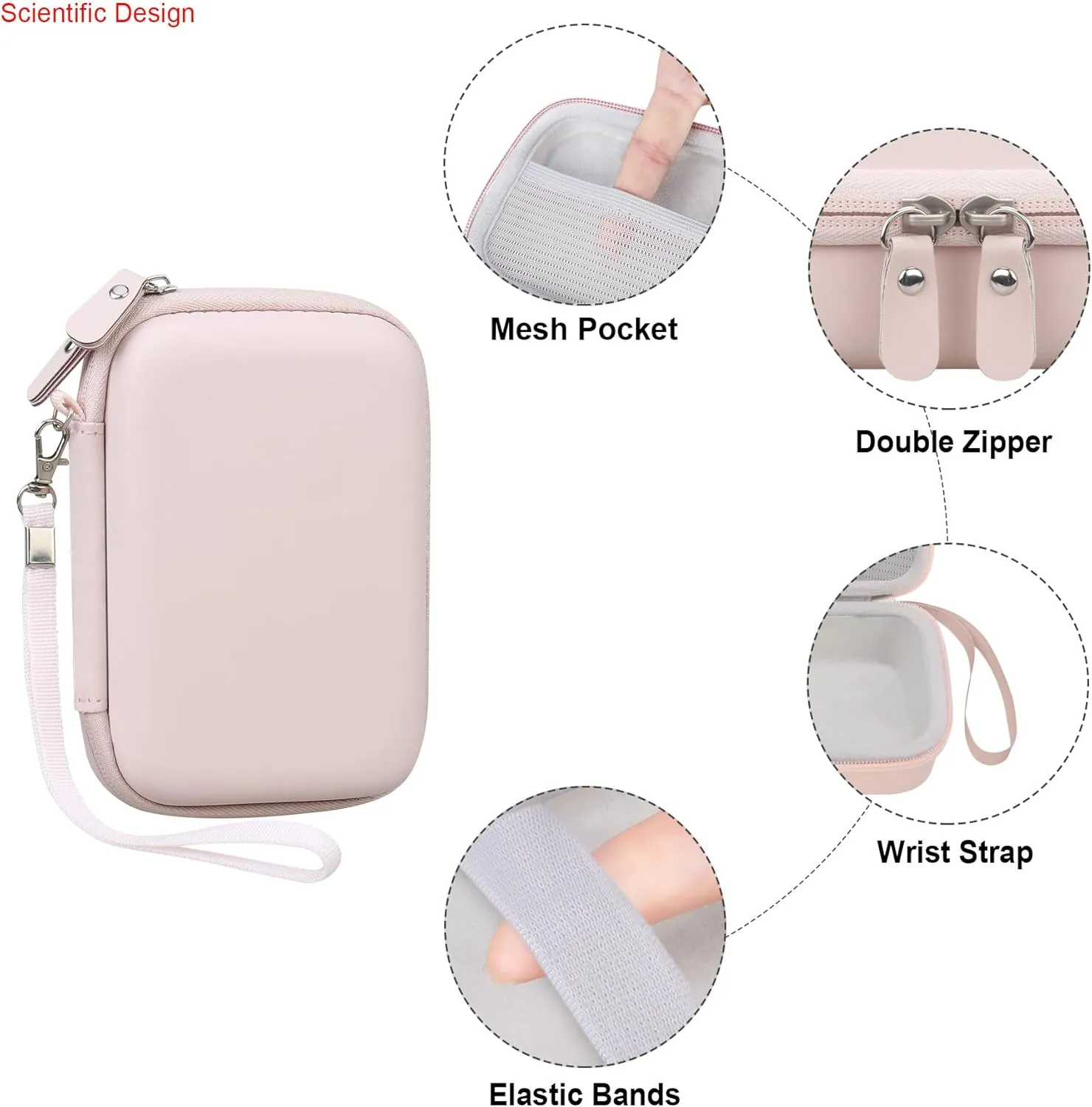 Elonbo Carrying Case for cudinham Thermal Mini Printer, Portable Inkless Sticker Maker Travel Bag, Wireless Bluetooth Label Printer Storage Holder, Mesh Pocket Fits printer paper, Cable, Pink