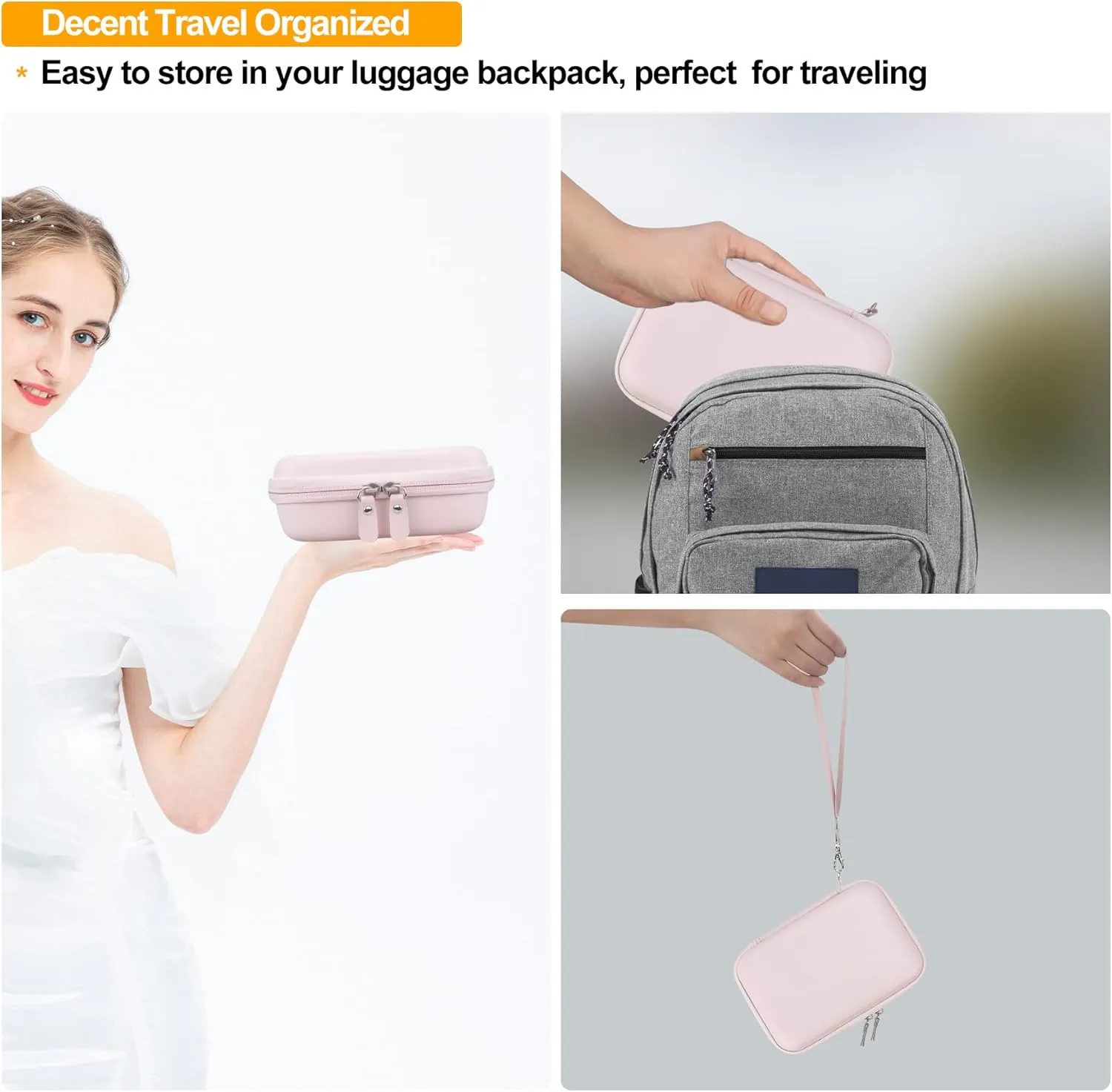 Elonbo Carrying Case for cudinham Thermal Mini Printer, Portable Inkless Sticker Maker Travel Bag, Wireless Bluetooth Label Printer Storage Holder, Mesh Pocket Fits printer paper, Cable, Pink