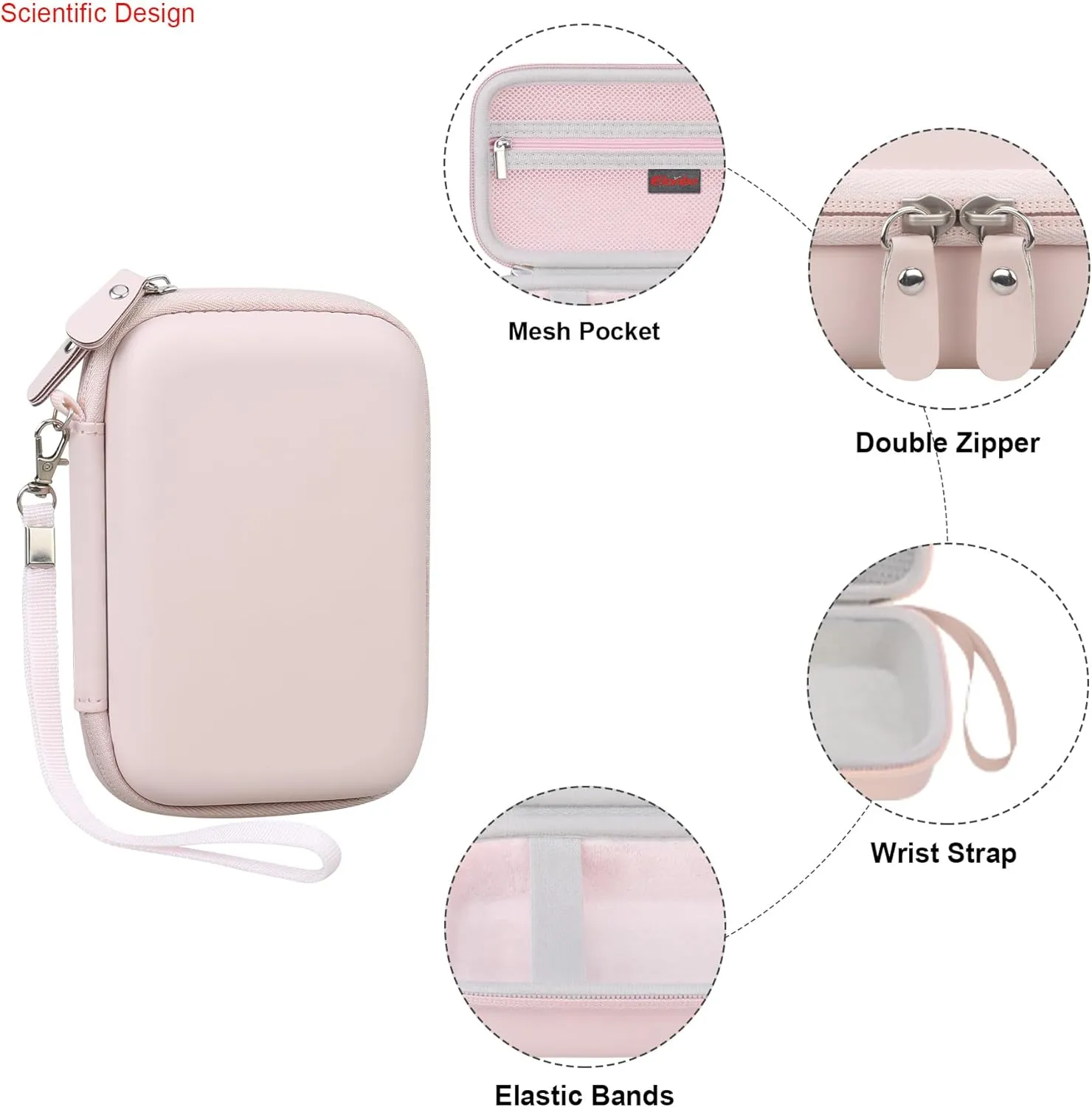 Elonbo Carrying Case for cudinham Thermal Mini Printer, Portable Inkless Sticker Maker Travel Bag, Wireless Bluetooth Label Printer Storage Holder, Mesh Pocket Fits printer paper, Cable,Pink Pink