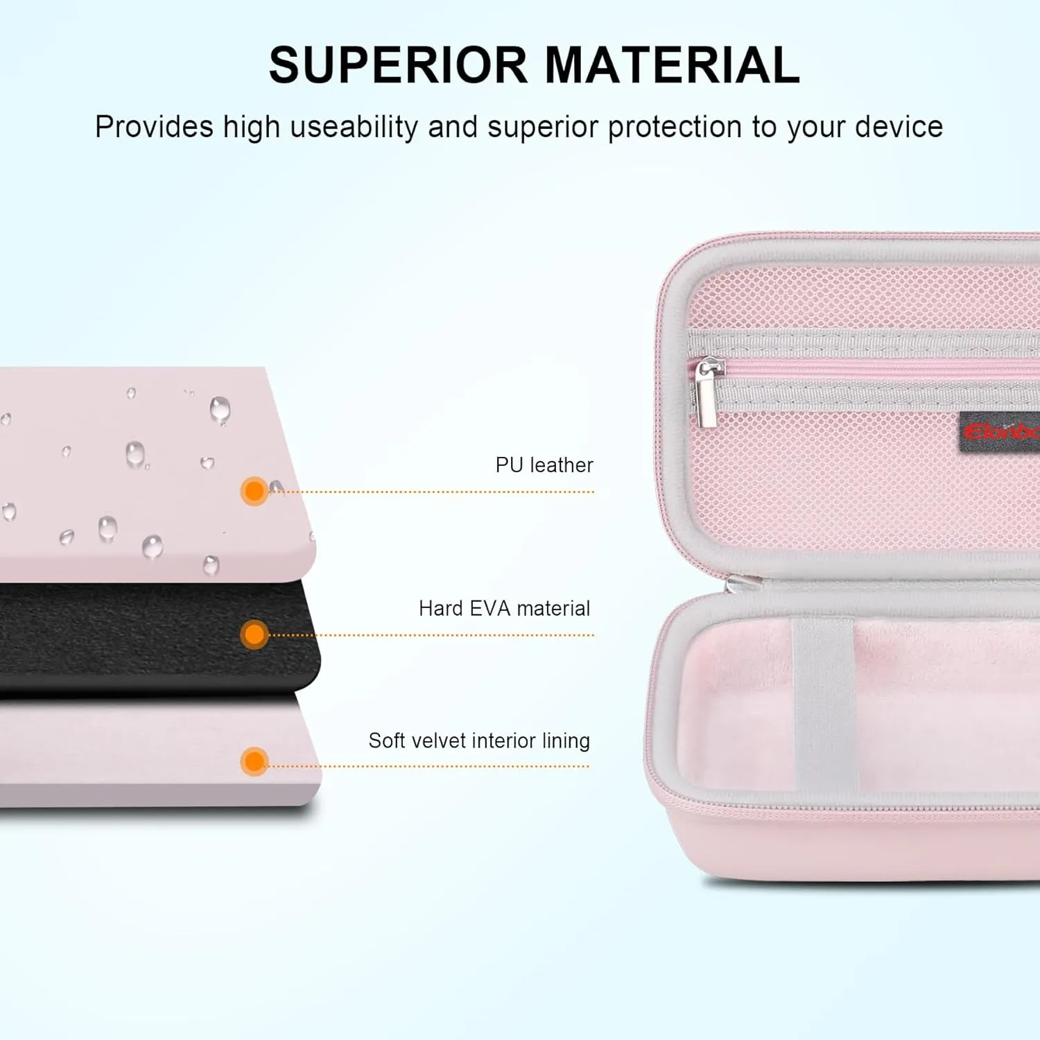 Elonbo Carrying Case for cudinham Thermal Mini Printer, Portable Inkless Sticker Maker Travel Bag, Wireless Bluetooth Label Printer Storage Holder, Mesh Pocket Fits printer paper, Cable,Pink Pink