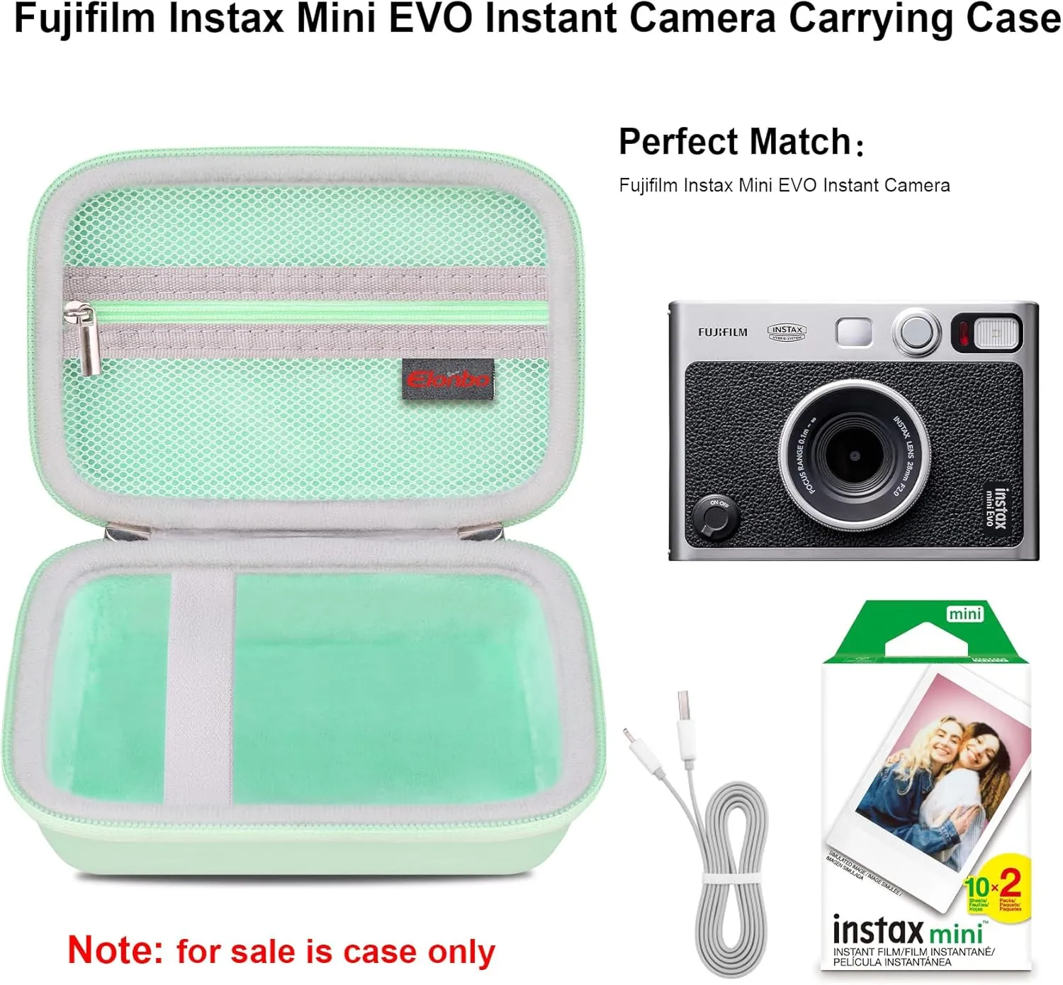 Elonbo Carrying Case for Fujifilm Instax Mini EVO Hybrid Instant Camera, Fujifilm Instax Mini EVO Camera Travel Protective Storage Holder, Portable Photo Printer Instant Print Camera Bag, Green Green