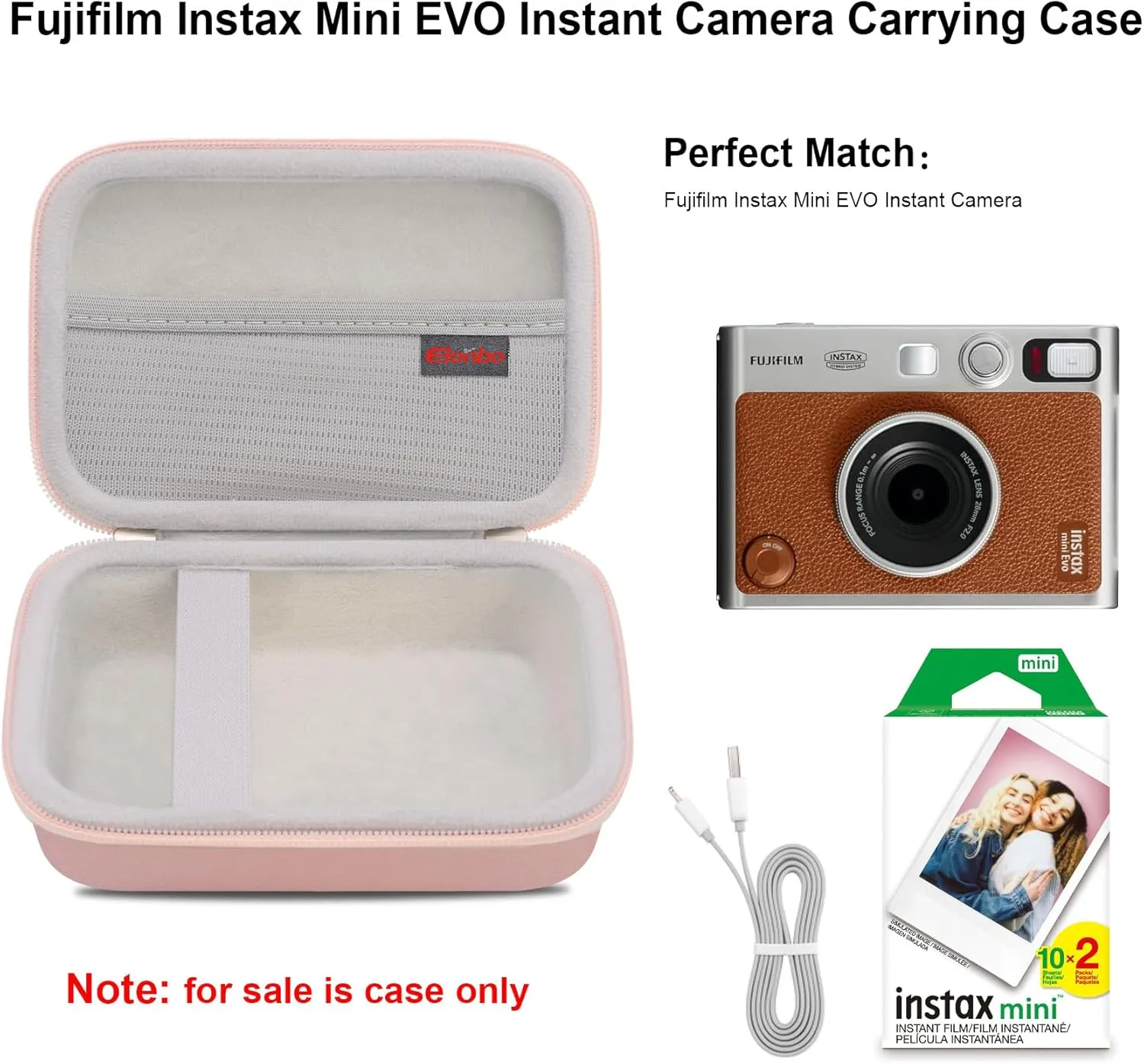Elonbo Carrying Case for Fujifilm Instax Mini EVO Hybrid Instant Camera, Fujifilm Instax Mini EVO Camera Travel Protective Storage Holder, Portable Photo Printer Instant Print Camera Bag, Rose Gold