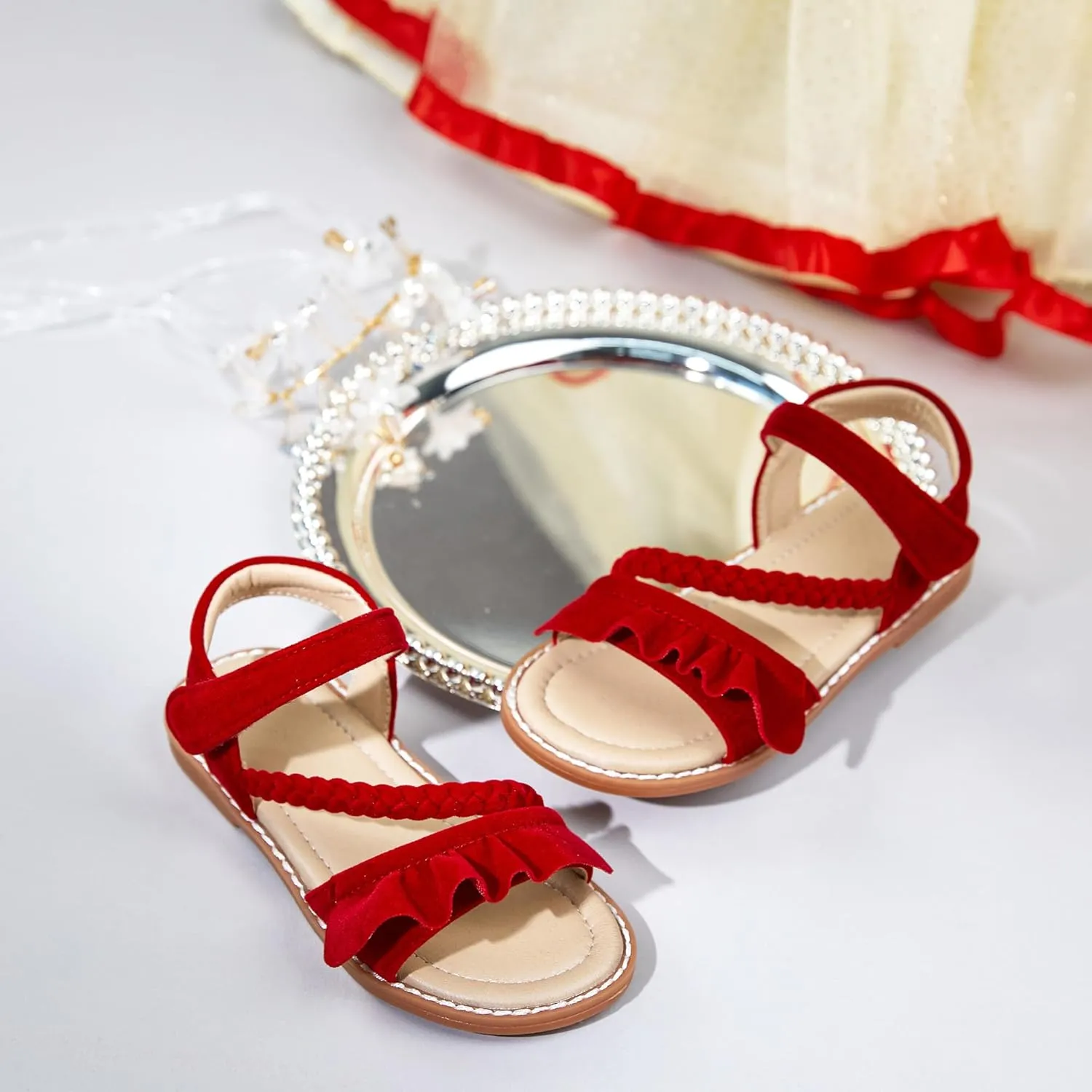 ESTINE Toddler/Little Kid Girls Dress Cross Strappy Open Toe Sandals Princess Flats Summer Flower Girl Shoes