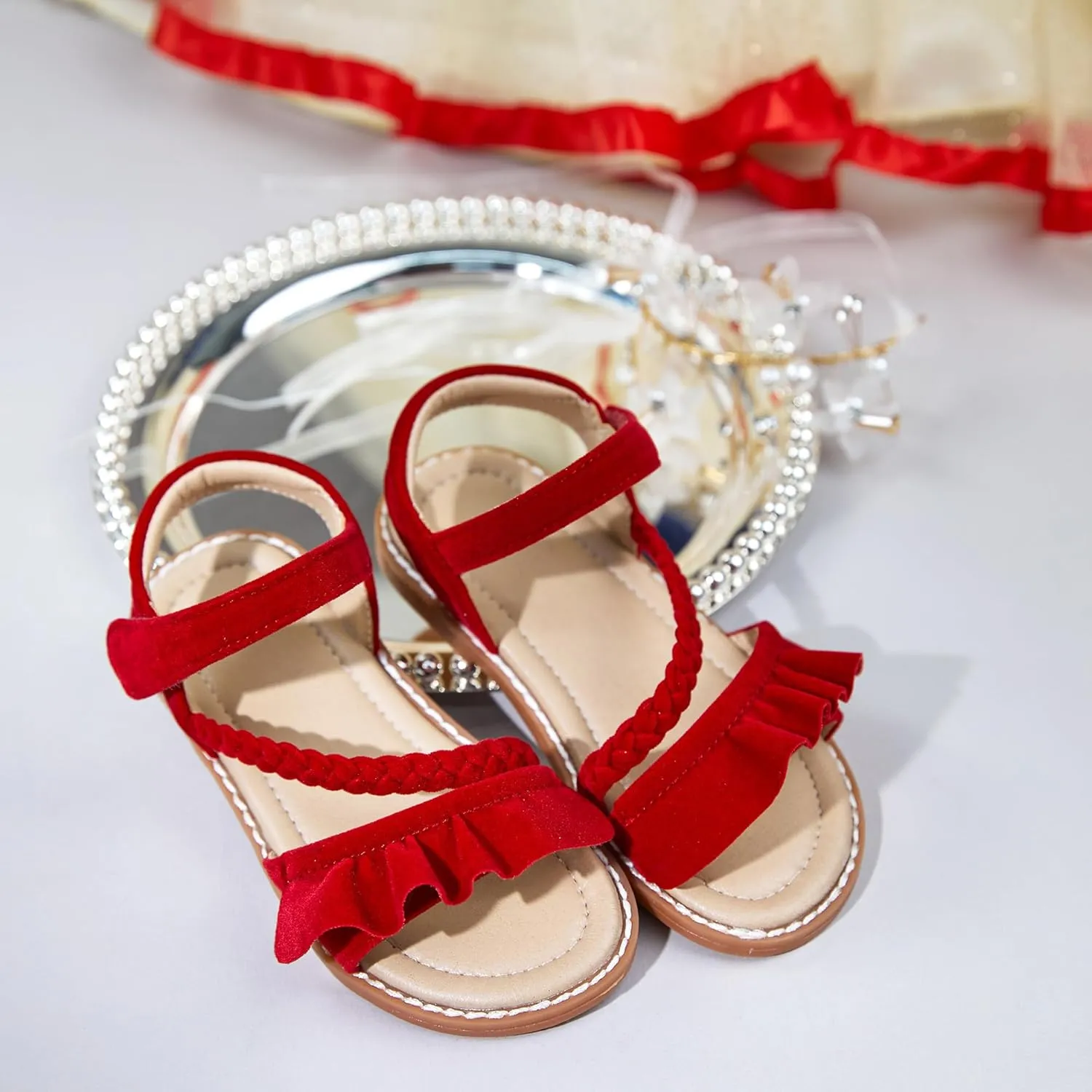 ESTINE Toddler/Little Kid Girls Dress Cross Strappy Open Toe Sandals Princess Flats Summer Flower Girl Shoes