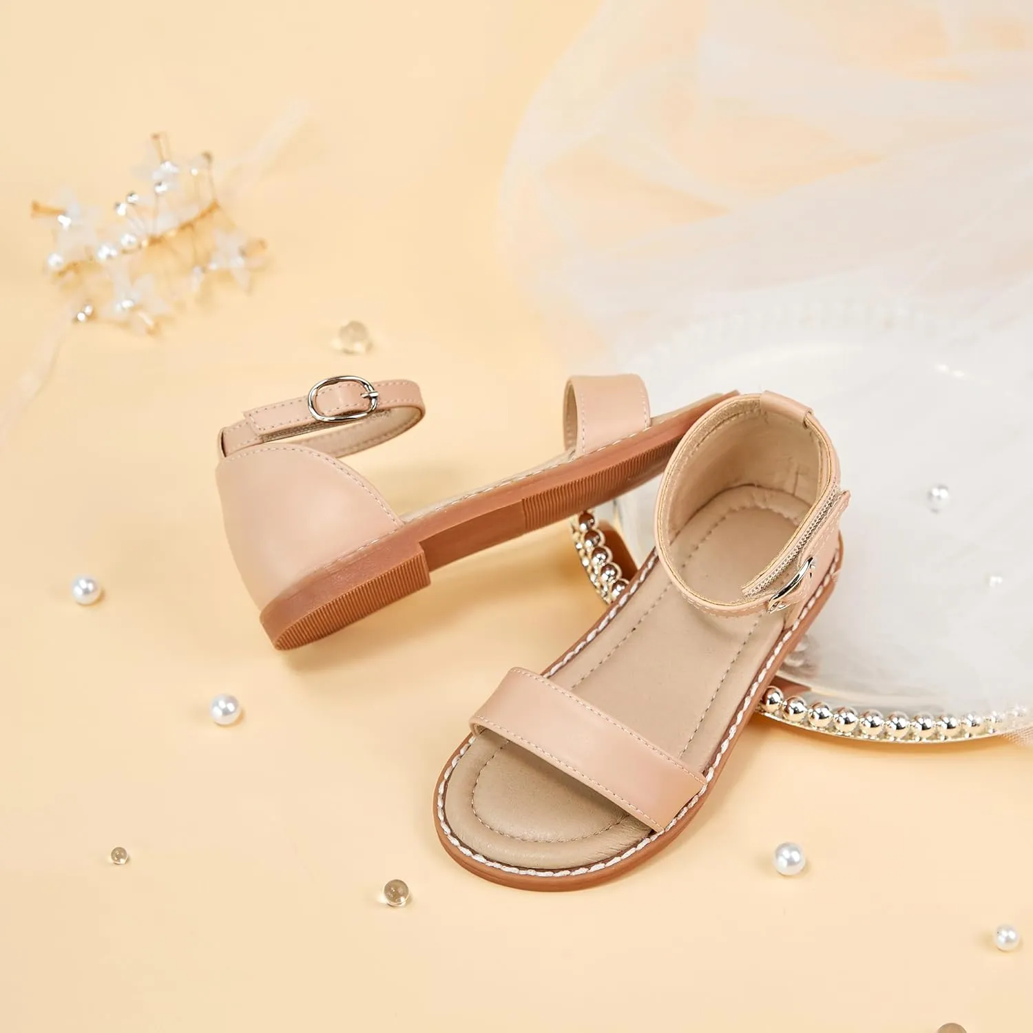 ESTINE Toddler/Little Kid Girls Dress Cross Strappy Open Toe Sandals Princess Flats Summer Flower Girl Shoes