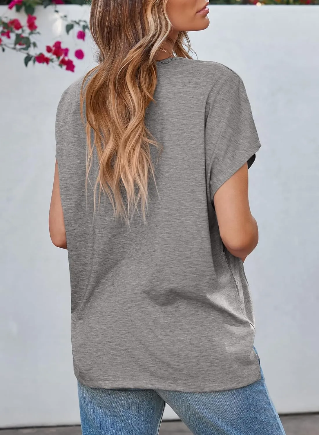 EVALESS Womens Fashion Oversized Summer Tops Casual Short Sleeve V Neck Lace Patchwork Shirts 2025 Basic T-Shirts Tee Blouses
