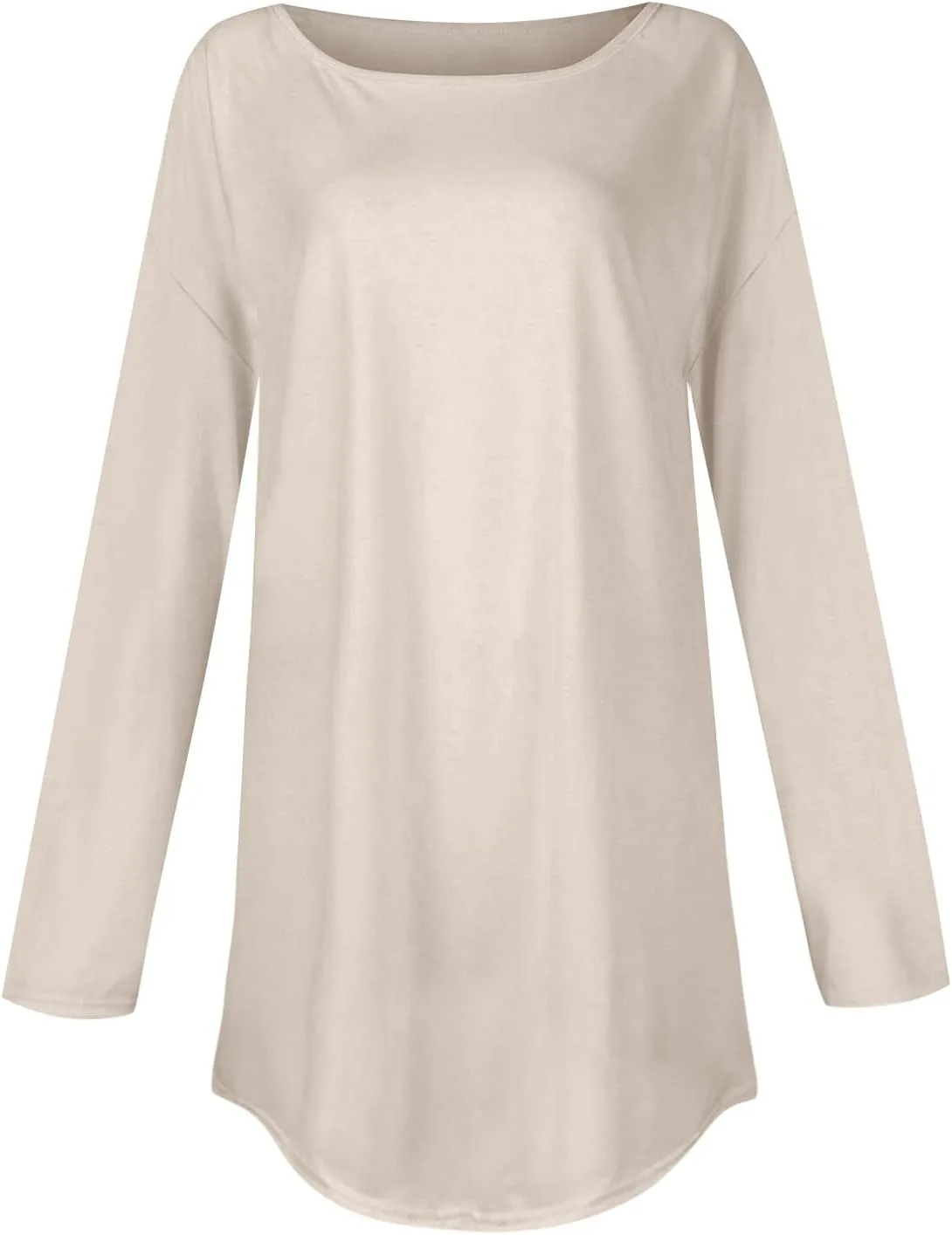 Fall Outfits for Women Solid Long Sleeve Outfits Round Neck Hide Belly Pullover Tops Casual Loose T Shirt