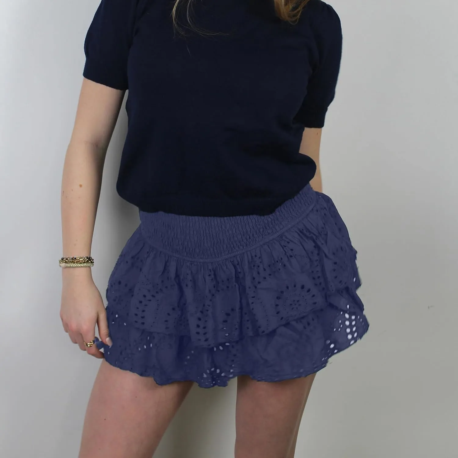 Faretumiya Women Y2k Layered Ruffle Mini Skirt High Waist Smocked Flowy Pleated Tiered A Line Boho Short Going Out Skirt