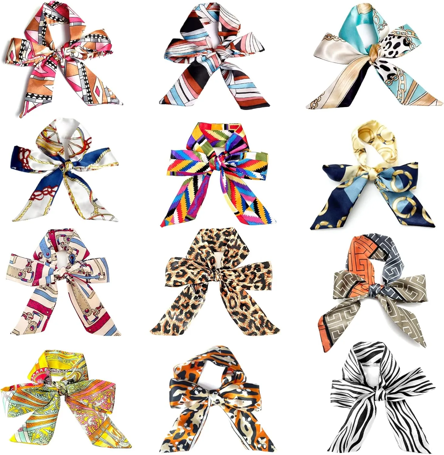 Fashion Scarf Handle Bag Hair Tie Headband, 12Pcs Neckerchief Package Hair Head Band for Purse Decor, Neck Scarf Skinny Scarfs for Women Hair Bracelet