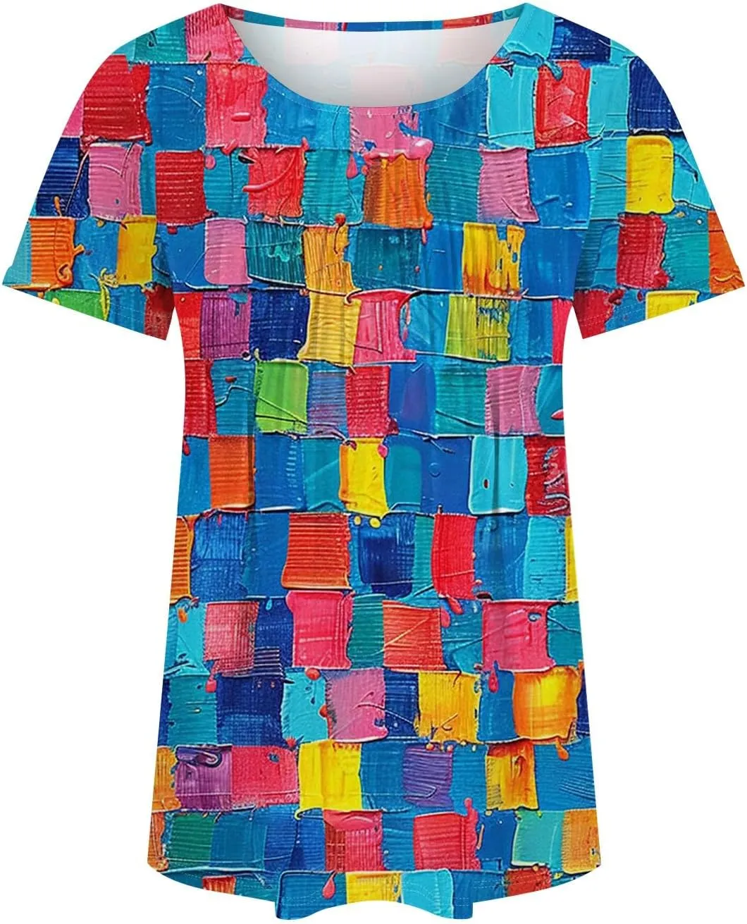Fashion Womens Tops Dressy Tee Shirts Short Sleeve Pleated Dressy Casual Scoop Neck Summer Tops Blouses