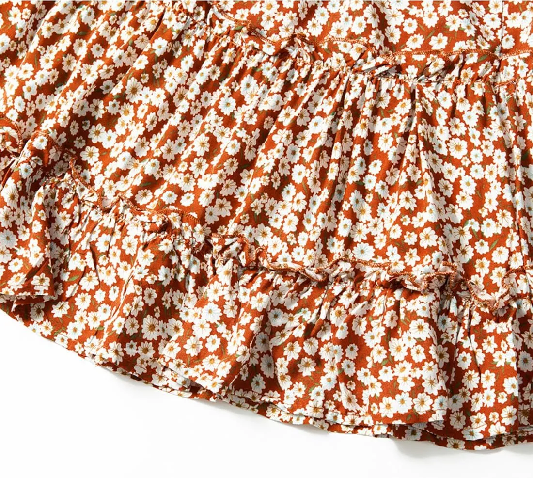 Femiserah Women's Floral Tiered Ruffle Mini Skirt High Waist Boho Pleated Layered Short Skirts