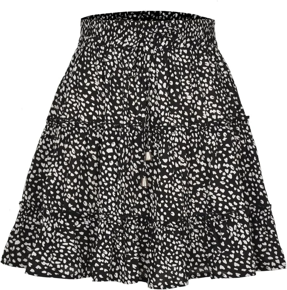 Femiserah Women's Floral Tiered Ruffle Mini Skirt High Waist Boho Pleated Layered Short Skirts