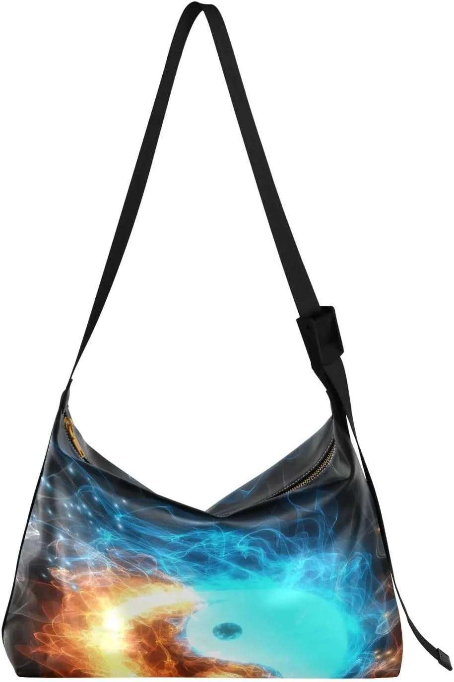 Fire Water Yin Yang Symbol Hobo Crossbody Bags for Women Leather Large Shoulder Bag Cross Body Black Backgrou Trendy Womens Tote Bags Handbag for Travel Shopping