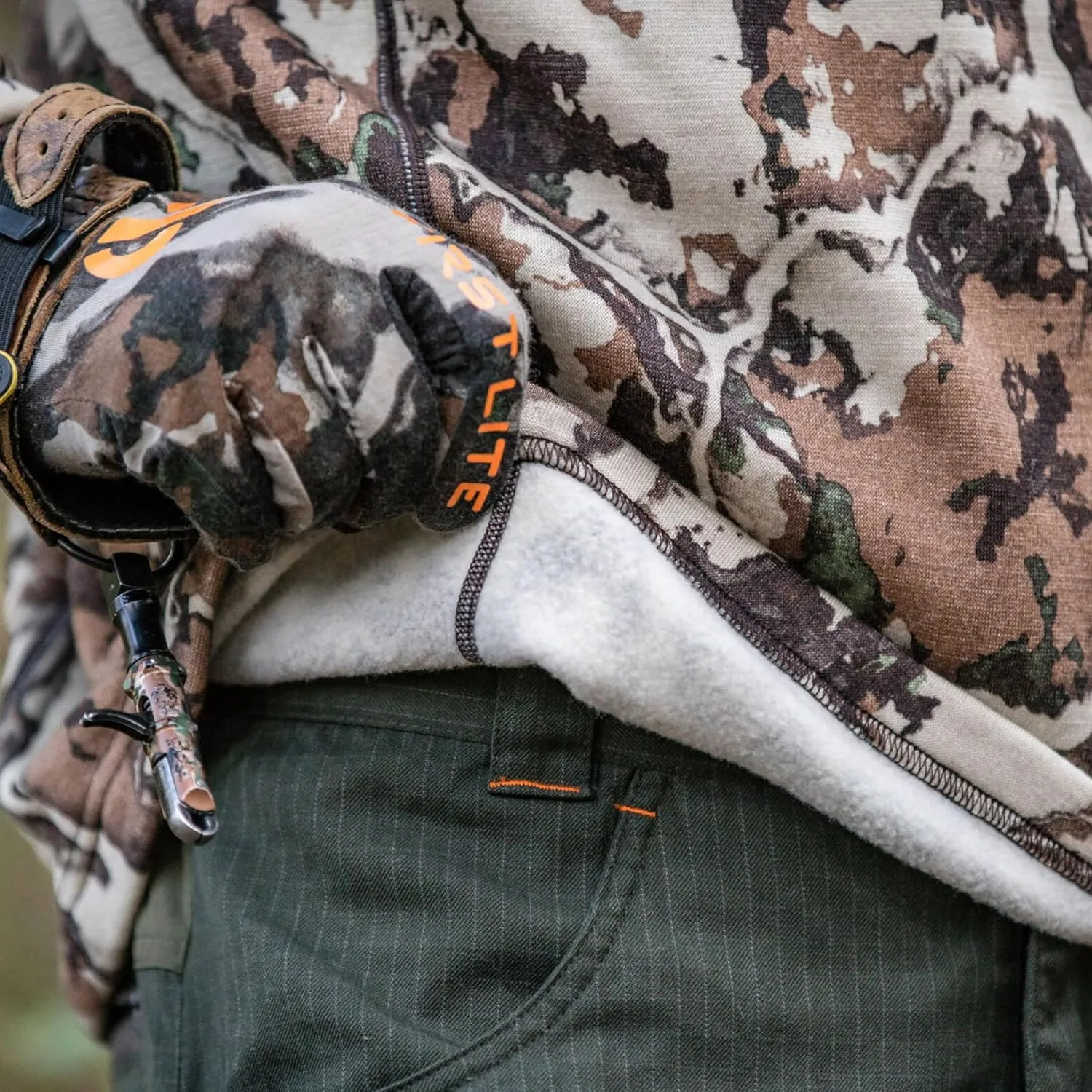First Lite Men's Furnace Quarter Zip - Merino Wool Fleece Camo Hunting Long Sleeve, Insulated Midlayer, Hunting Gear For Men