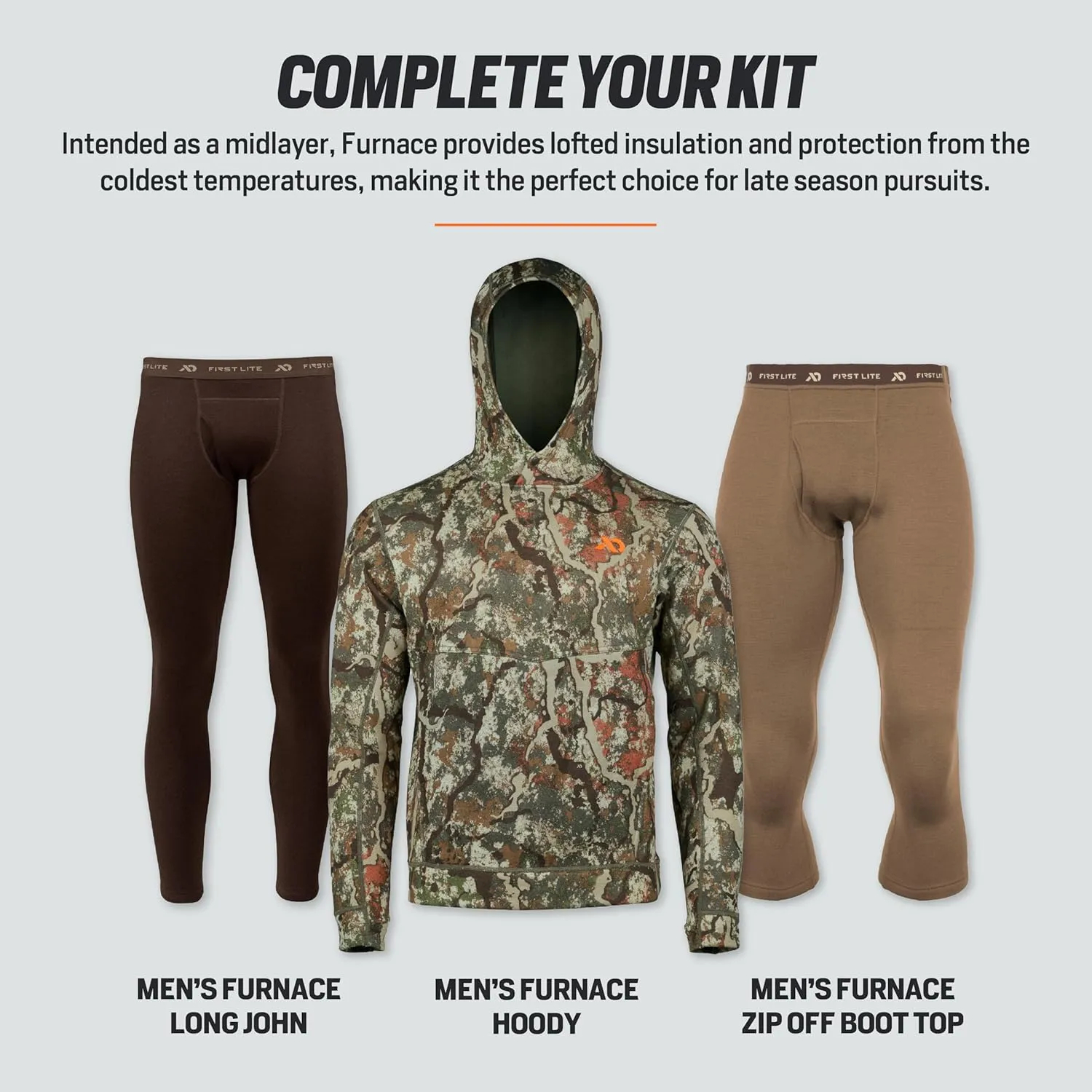 First Lite Men's Furnace Quarter Zip - Merino Wool Fleece Camo Hunting Long Sleeve, Insulated Midlayer, Hunting Gear For Men