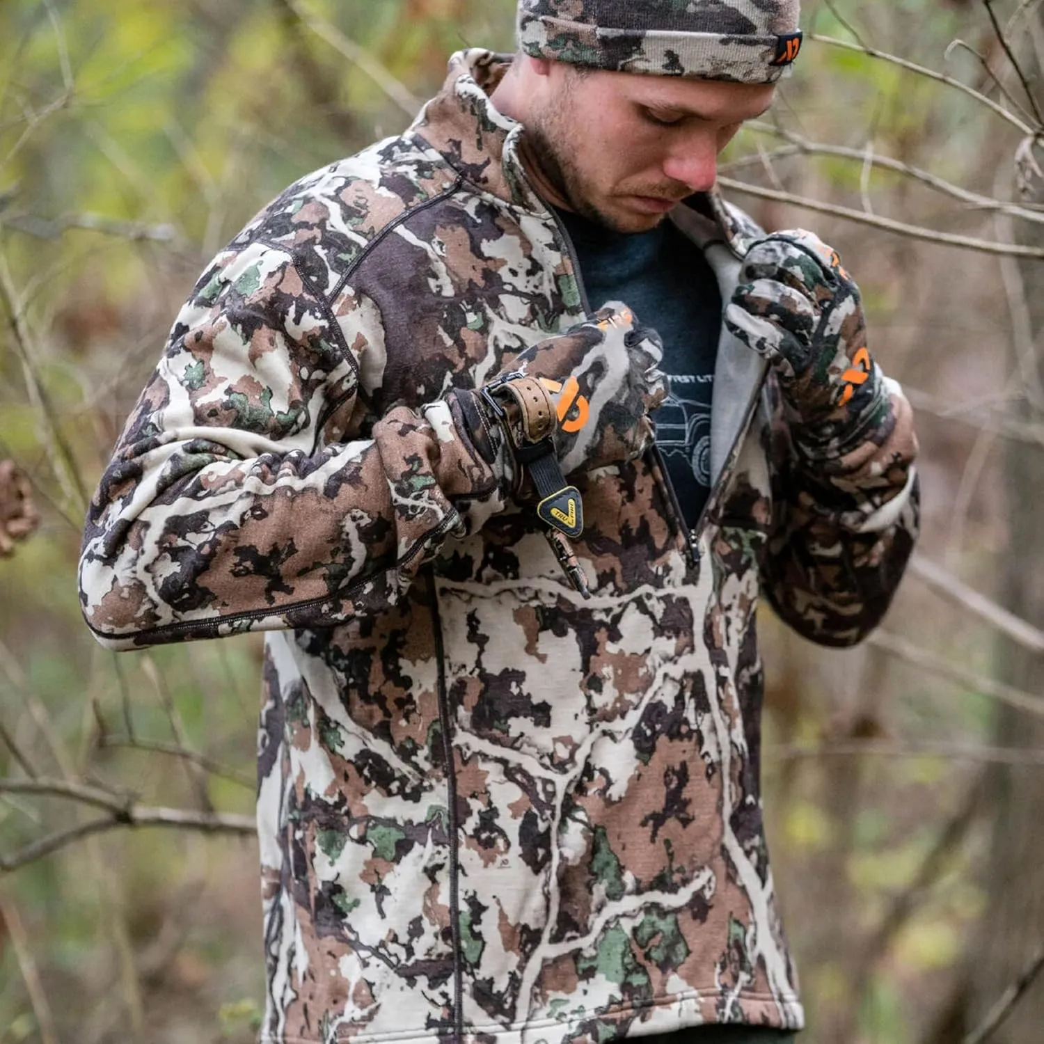 First Lite Men's Furnace Quarter Zip - Merino Wool Fleece Camo Hunting Long Sleeve, Insulated Midlayer, Hunting Gear For Men