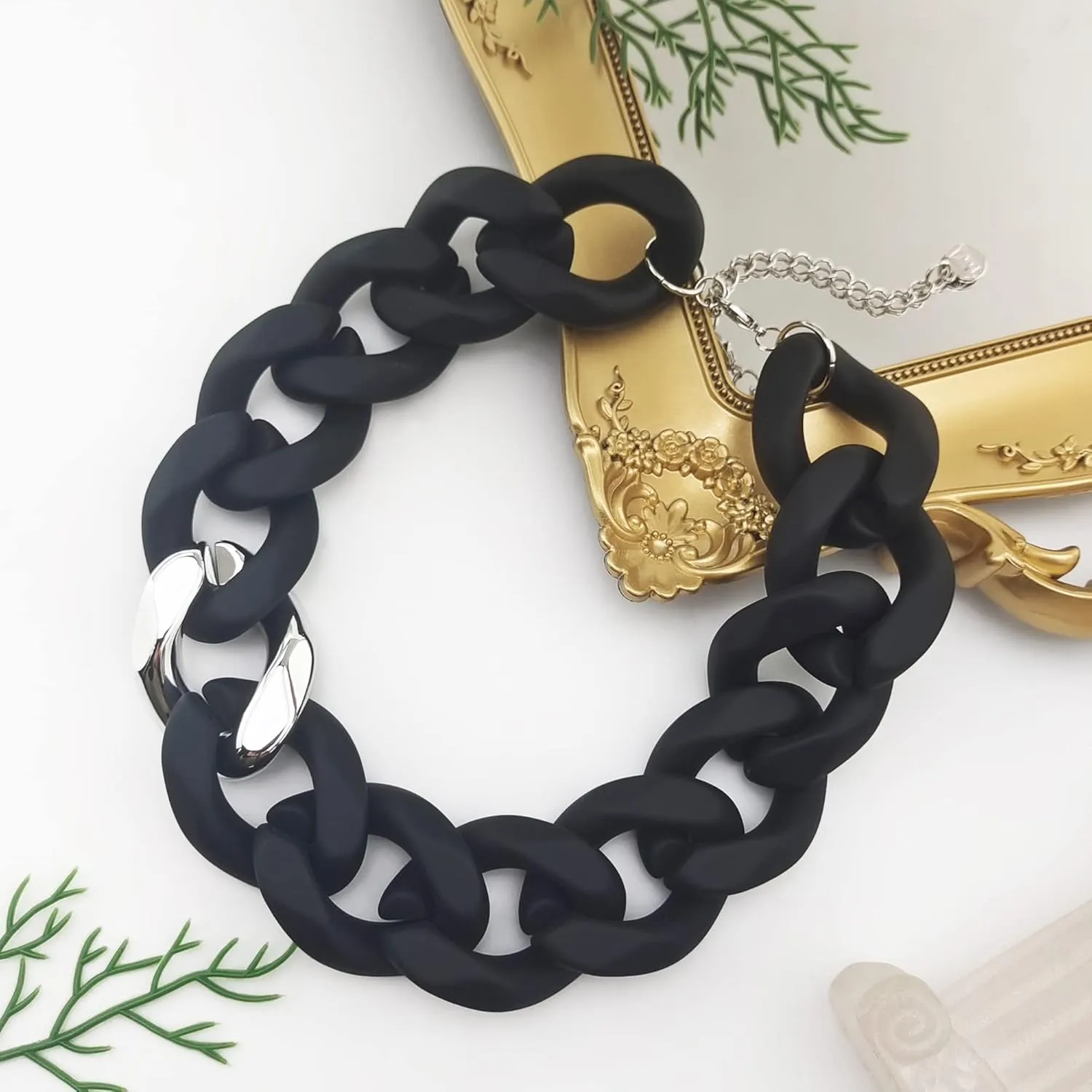 Firstmeet Statement Chunky Acrylic Chain Link Choker Necklace for Women
