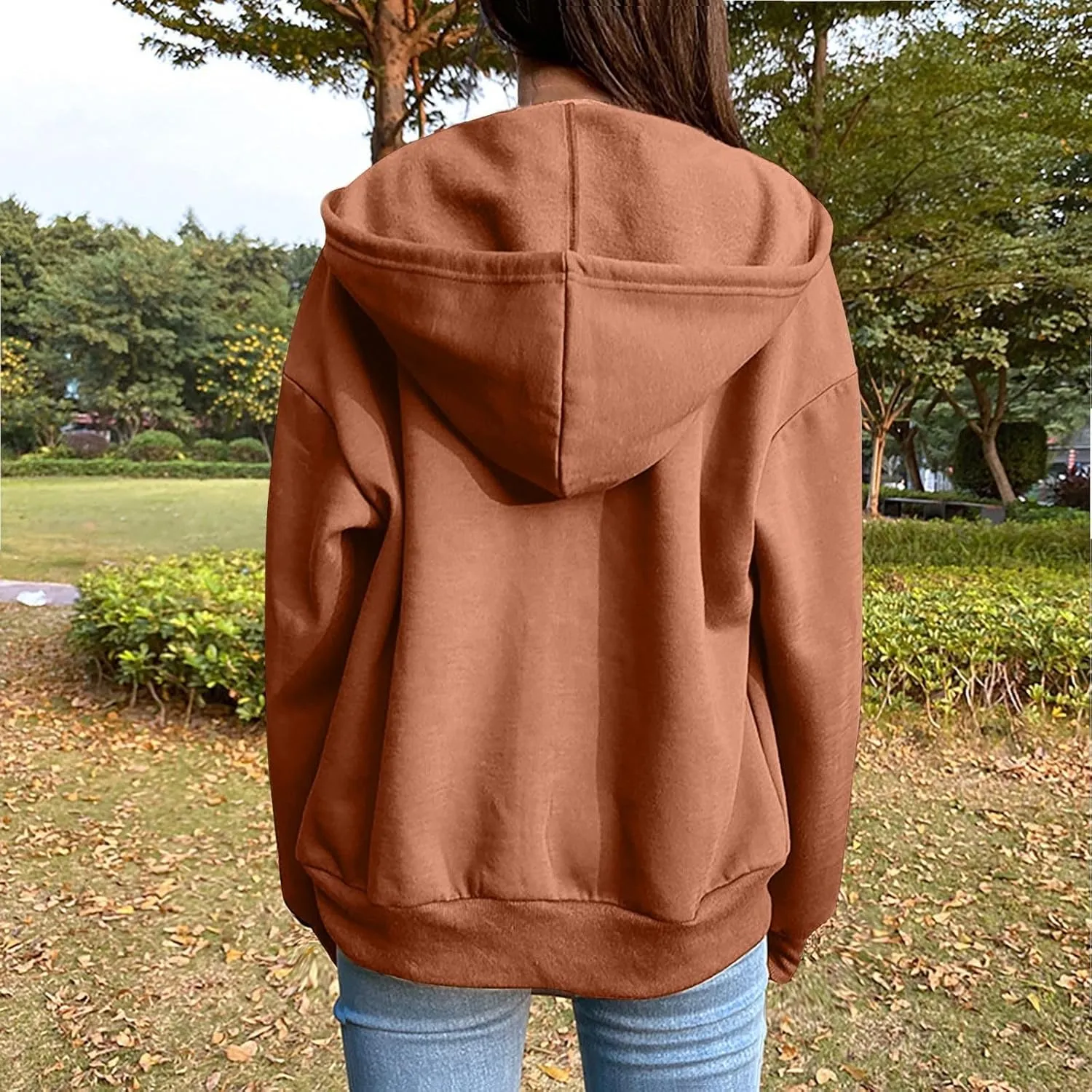Fleece Hoodies for Women Solid Color Long Sleeve Drawstring Hooded Zip Up Thick Warm Coats Trendy Open Front Jackets